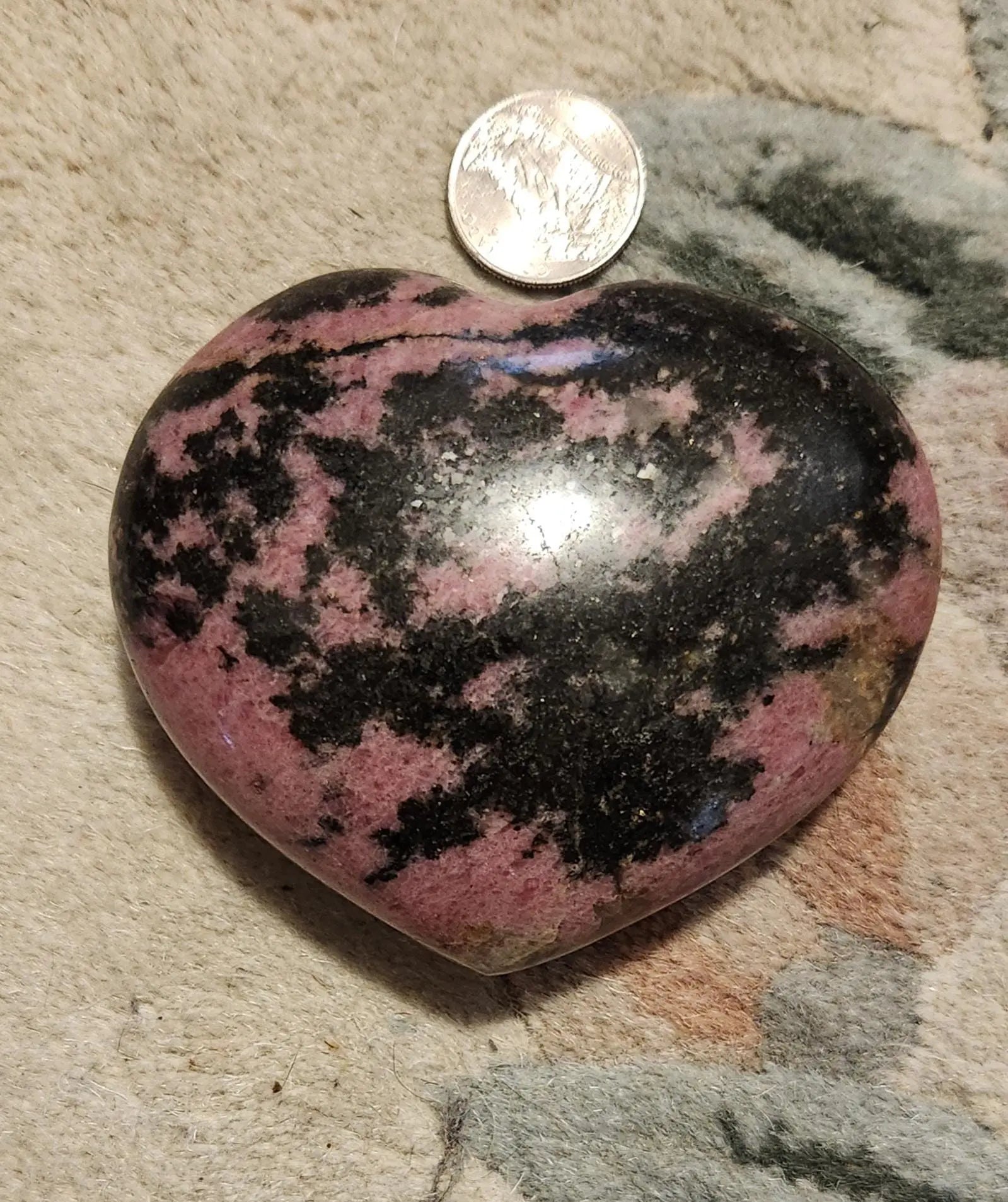Rhodonite Valentine Heart with Stand, 3.5 x 3.1 1LB 1.1OZ, Nice Markings, Show your Love Forever, Pink and Black Carved Crystal Etsy