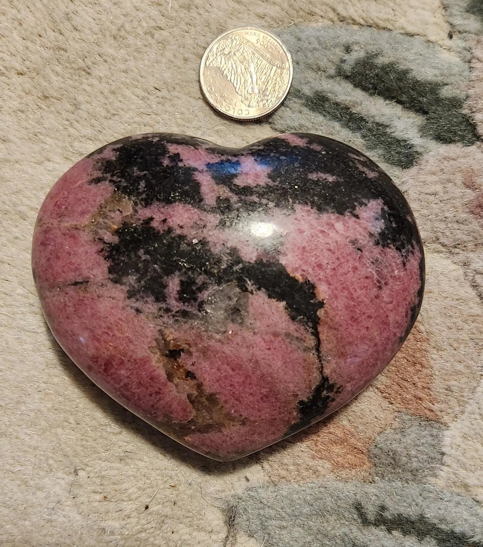 Rhodonite Valentine Heart with Stand, 3.5 x 3.1 1LB 1.1OZ, Nice Markings, Show your Love Forever, Pink and Black Carved Crystal Etsy