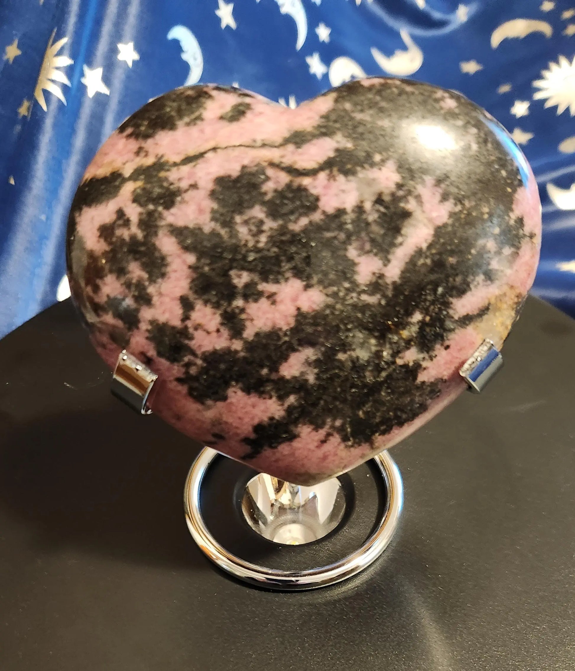 Rhodonite Valentine Heart with Stand, 3.5 x 3.1 1LB 1.1OZ, Nice Markings, Show your Love Forever, Pink and Black Carved Crystal Etsy
