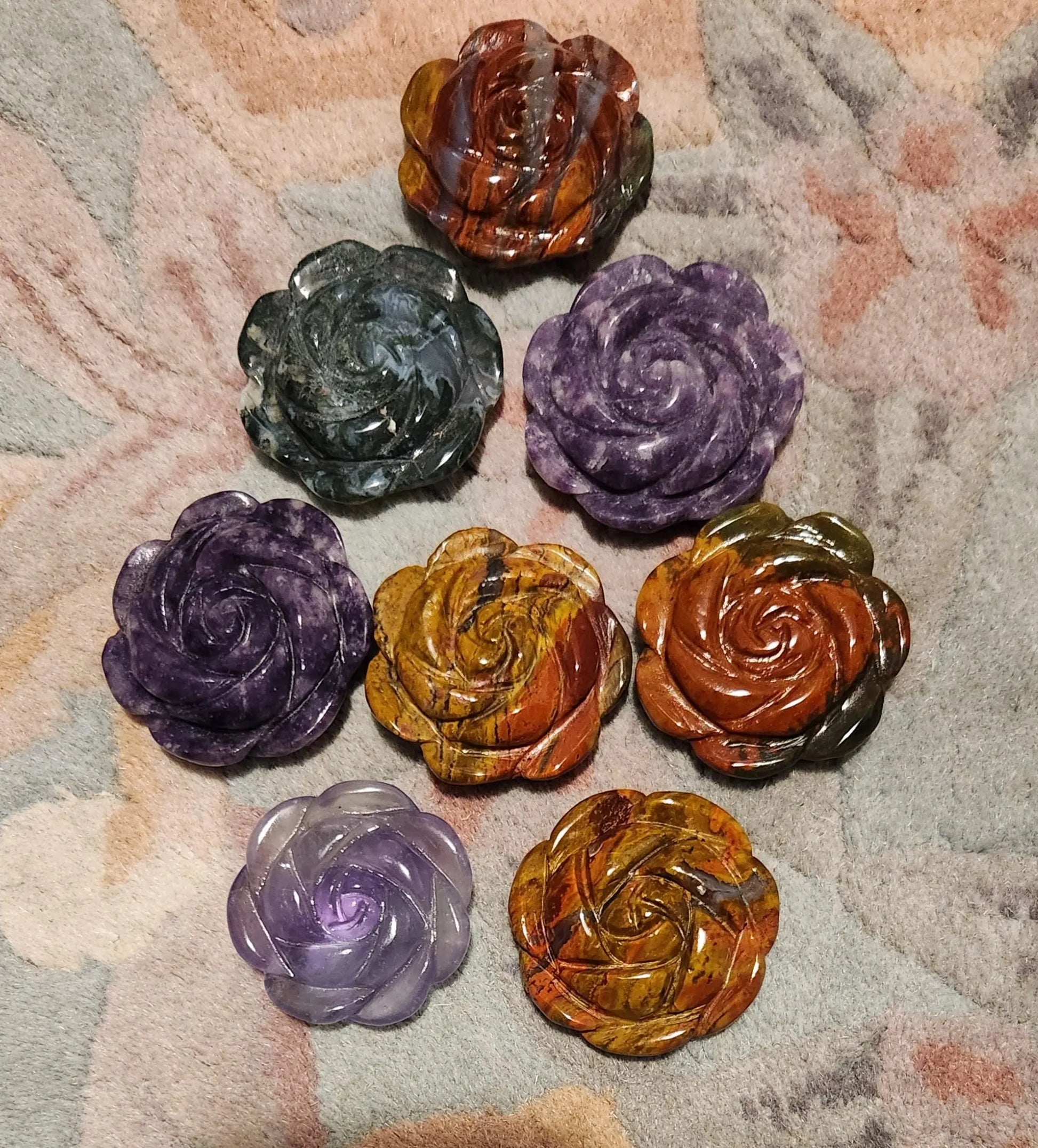 Carved Crystal Rose, Carved Flat Roses, Carved Ocean Jasper Rose, Carved Fluorite Rose, Lepidolite Rose, Moss Agate Rose Etsy