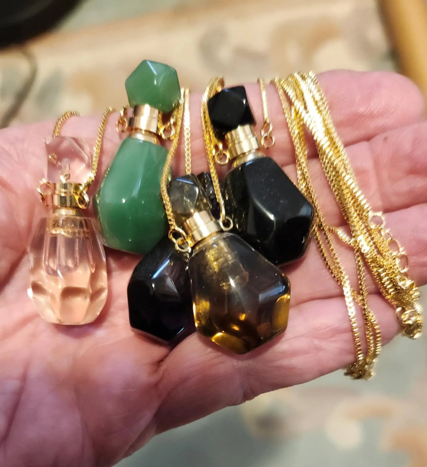 Vial Crystal Diffuser Bottle Necklace, Perfume Crystal Scent Bottle, Semi Precious Stone,Holistic Healing Amethyst, Rose Quartz, Aventurine Etsy