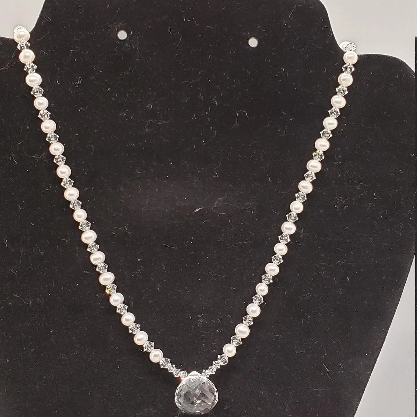 Genuine Pearl Necklace with Swarovski Crystals & Clear Quartz Etsy
