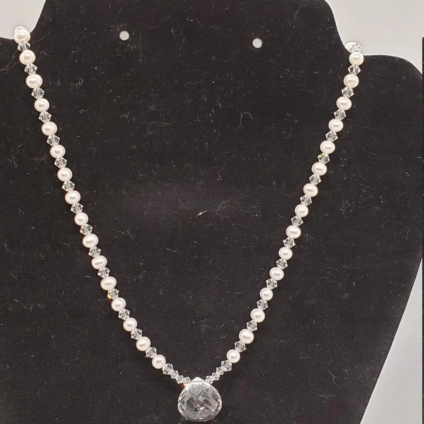 Genuine Pearl Necklace with Swarovski Crystals & Clear Quartz Etsy