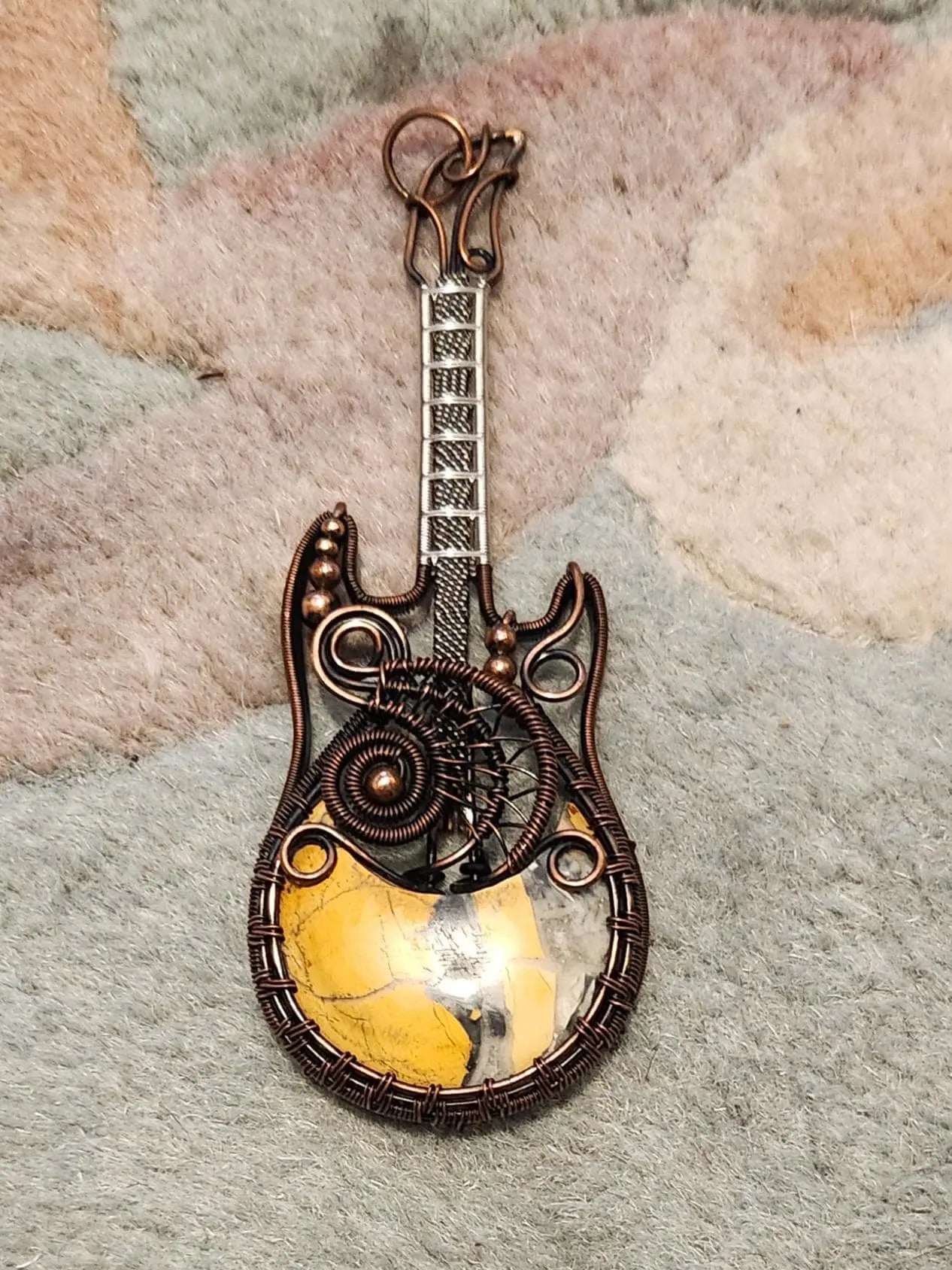 Wire Wrapped Electric Guitar Jewelry Pendants, Musician Gift, Moss Agate, Garden Quartz, Etsy