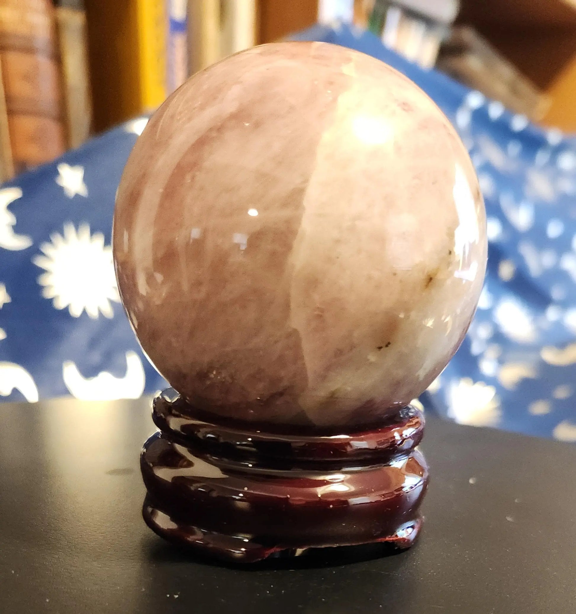 Rare Lavender Rose Quartz Sphere WIth Wooden Stand - Planet Jordan Jewels