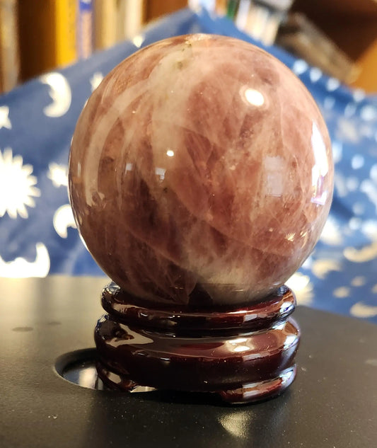Rare Lavender Rose Quartz Sphere WIth Wooden Stand - Planet Jordan Jewels