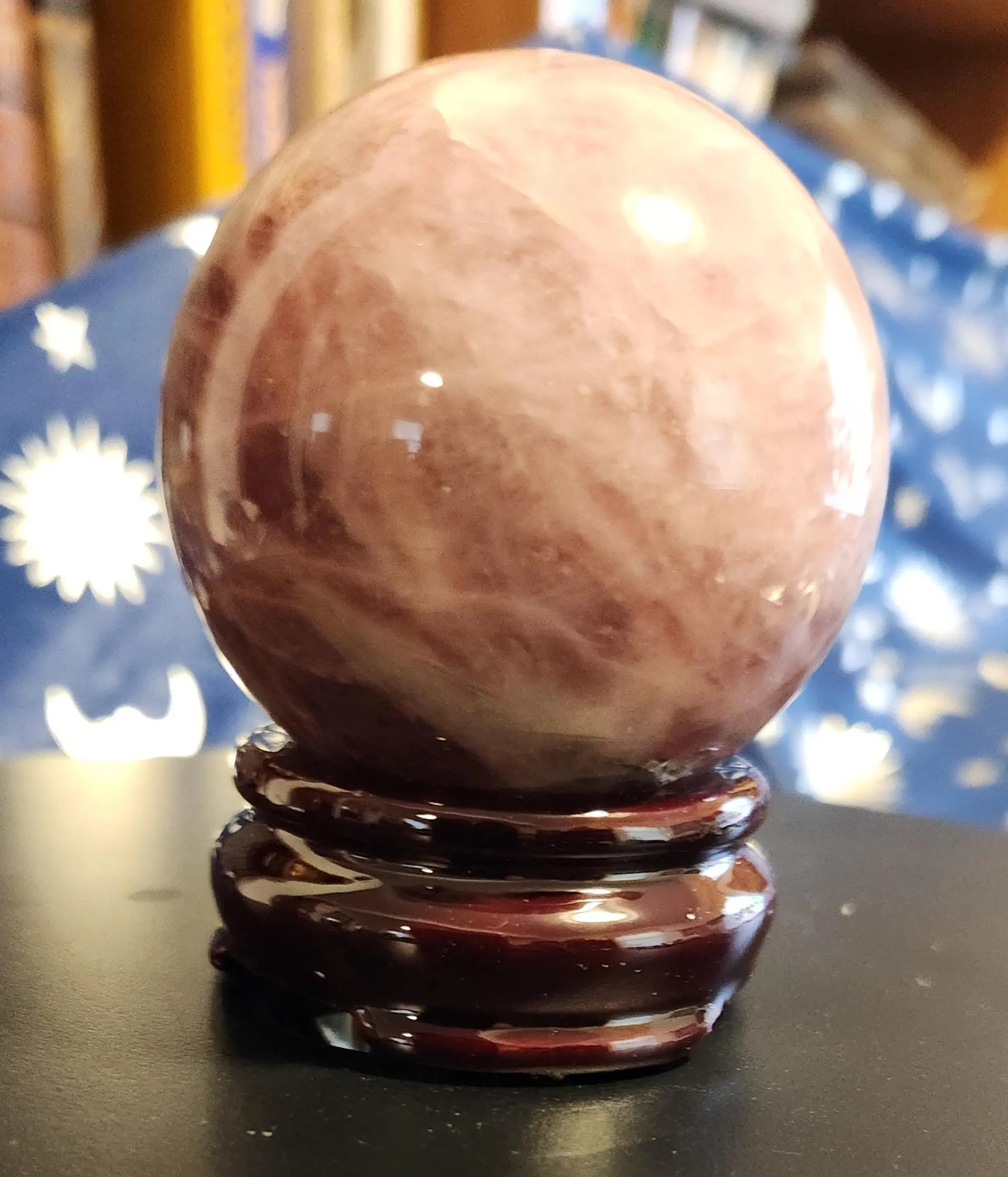 Rare Lavender Rose Quartz Sphere WIth Wooden Stand - Planet Jordan Jewels