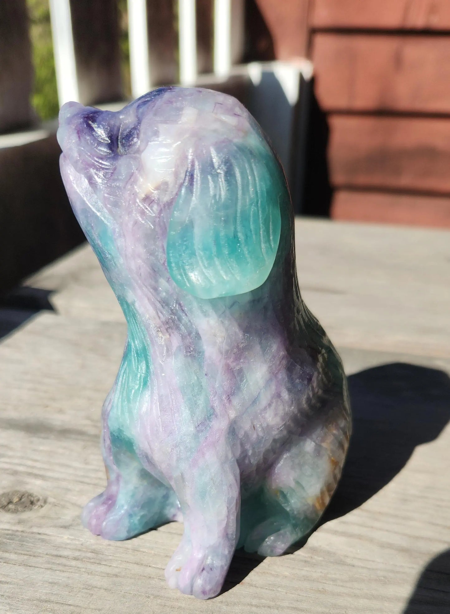 Beautiful Fluorite Carved Dog, Lovely Colors, Blue Fluorite, Purple, Pink, Very Unusual Color Combination,Genius Stone,Dog Crystal,2LBS Etsy