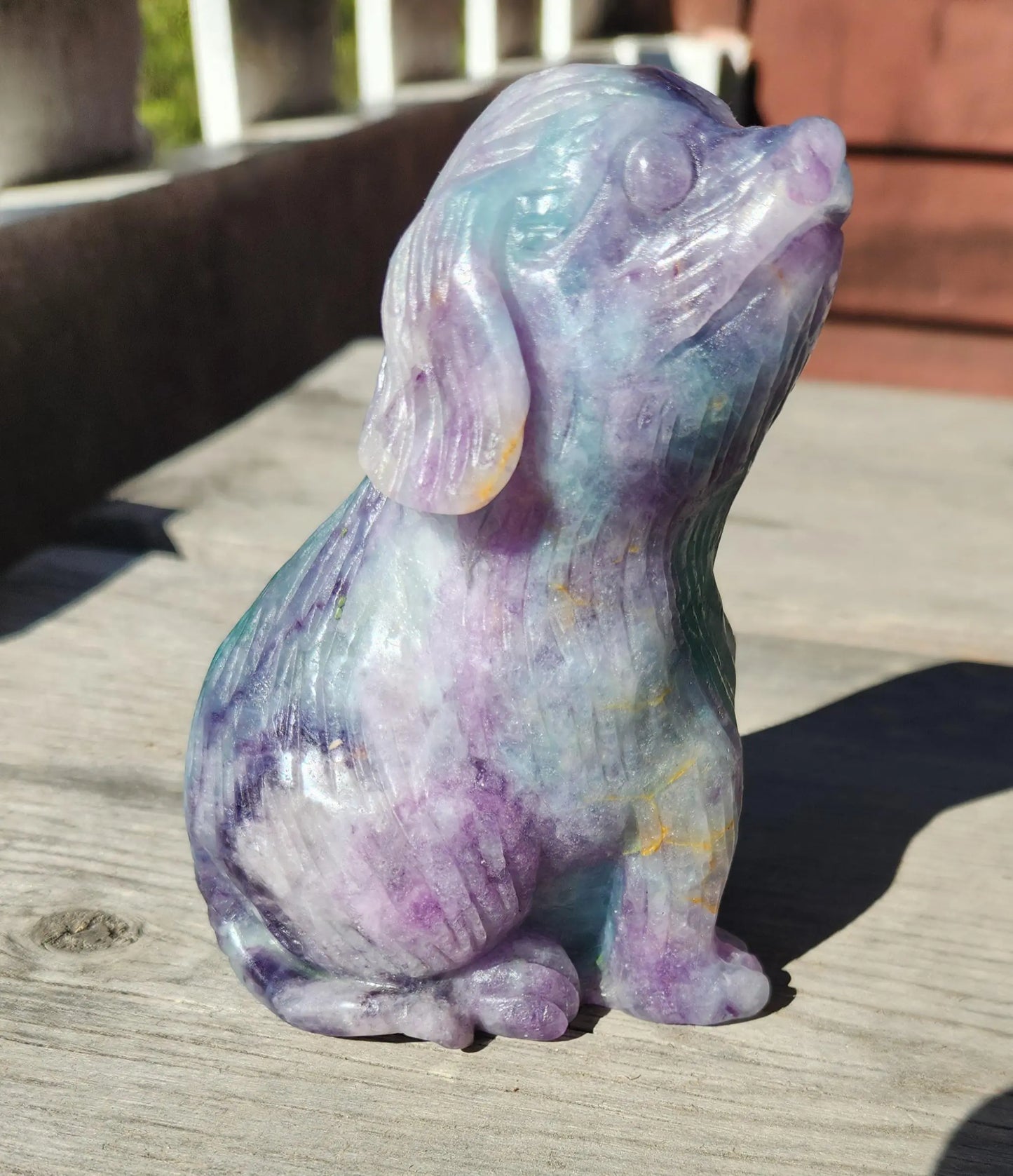 Beautiful Fluorite Carved Dog, Lovely Colors, Blue Fluorite, Purple, Pink, Very Unusual Color Combination,Genius Stone,Dog Crystal,2LBS Etsy