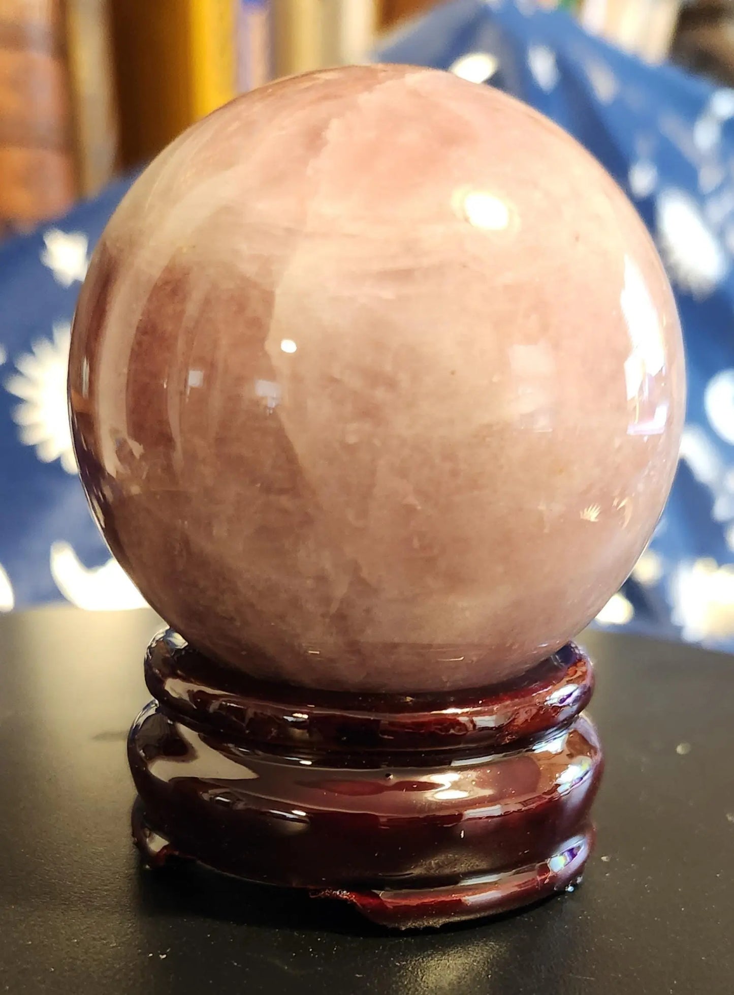 Rare Lavender Rose Quartz Sphere WIth Wooden Stand - Planet Jordan Jewels