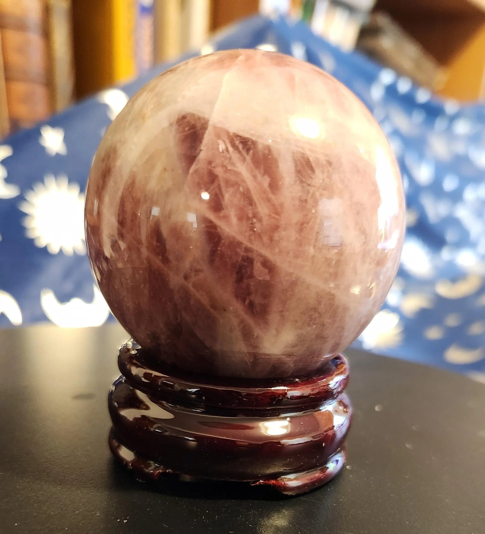 Rare Lavender Rose Quartz Sphere WIth Wooden Stand - Planet Jordan Jewels