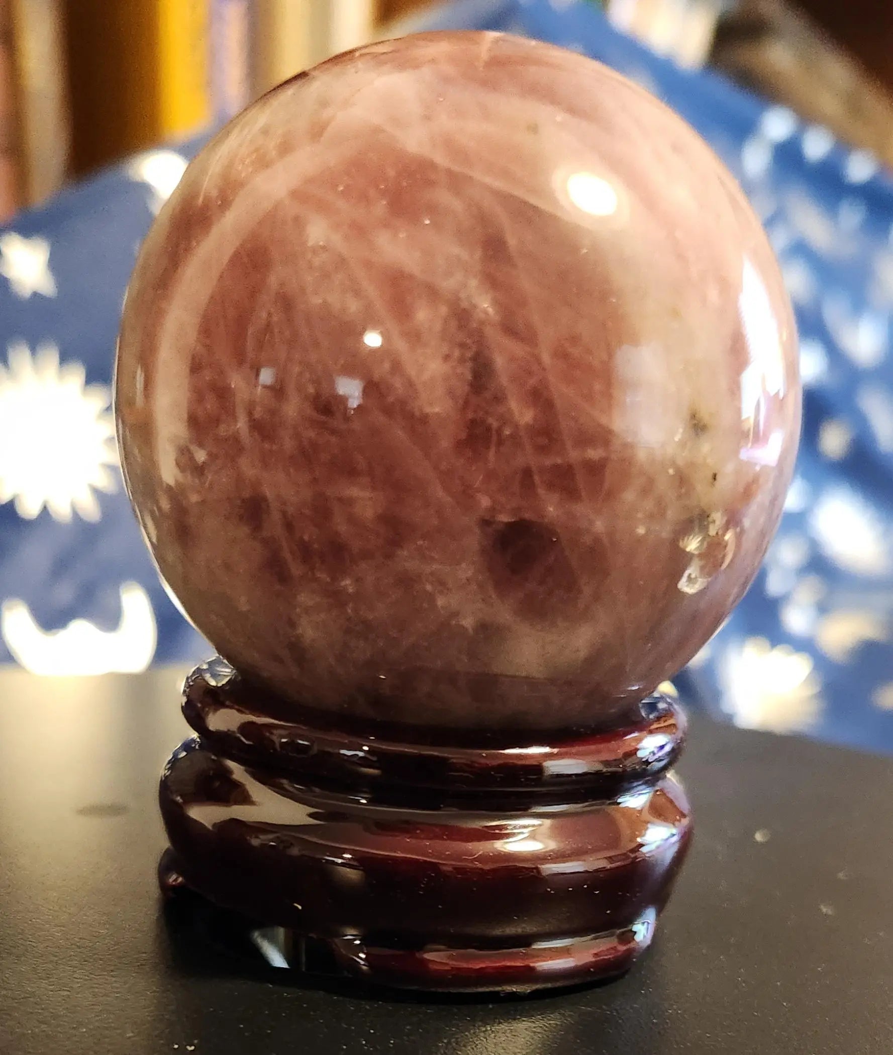 Rare Lavender Rose Quartz Sphere WIth Wooden Stand - Planet Jordan Jewels