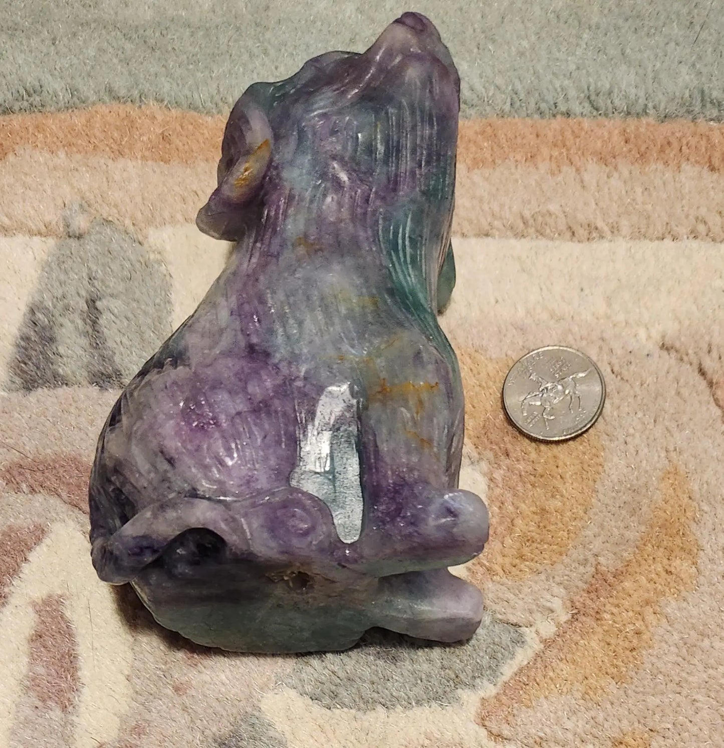 Beautiful Fluorite Carved Dog, Lovely Colors, Blue Fluorite, Purple, Pink, Very Unusual Color Combination,Genius Stone,Dog Crystal,2LBS Etsy