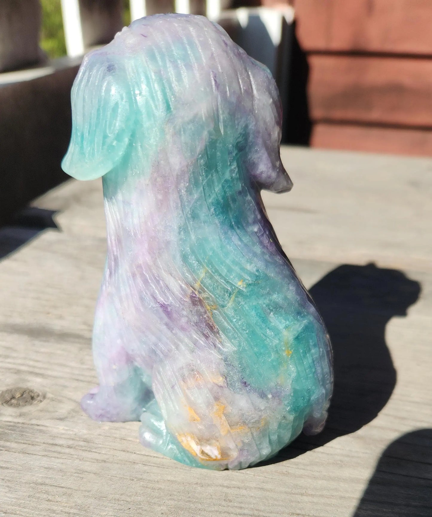 Beautiful Fluorite Carved Dog, Lovely Colors, Blue Fluorite, Purple, Pink, Very Unusual Color Combination,Genius Stone,Dog Crystal,2LBS Etsy