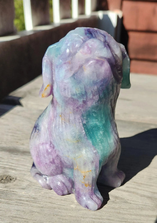 Beautiful Fluorite Carved Dog, Lovely Colors, Blue Fluorite, Purple, Pink, Very Unusual Color Combination,Genius Stone,Dog Crystal,2LBS Etsy