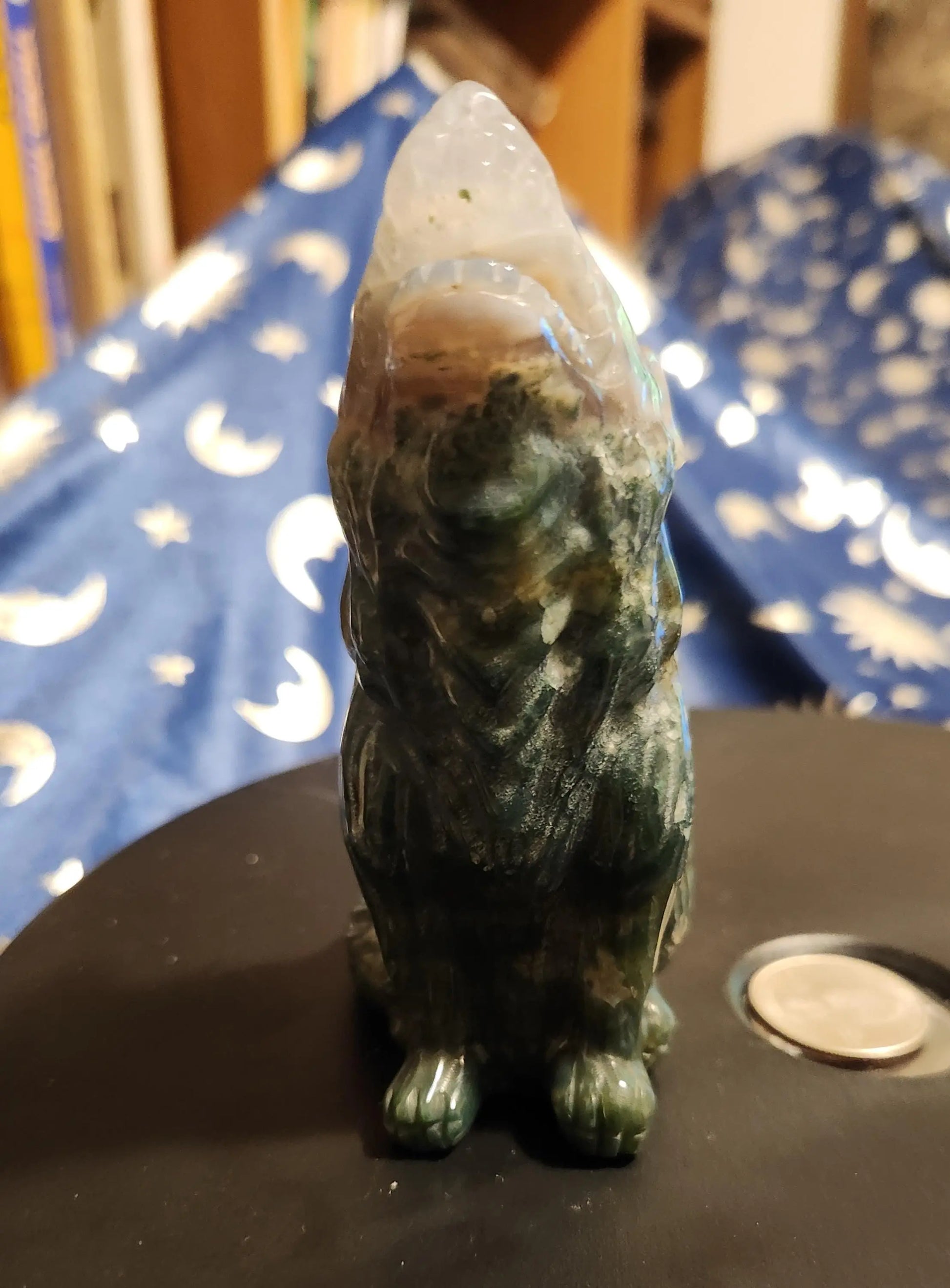 Moss Agate Wolf Carving, Howling Wolf Carving, Moss Agate Animal Carving, Carved Crystal Wolf,Chalcedony,Tranquility and Emotional Balance Etsy