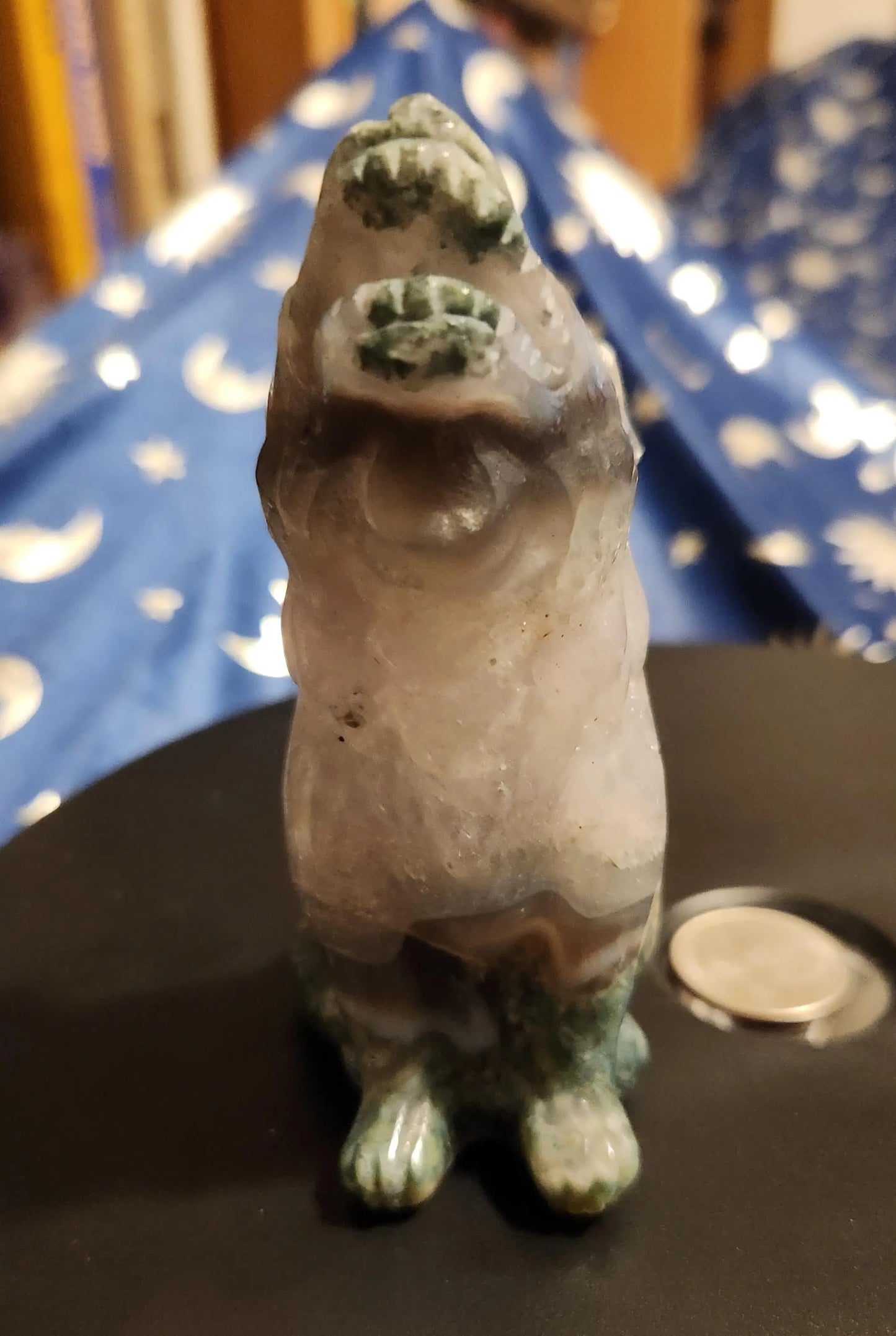 Moss Agate Wolf Carving, Howling Wolf Carving, Moss Agate Animal Carving, Carved Crystal Wolf,Chalcedony,Tranquility and Emotional Balance Etsy