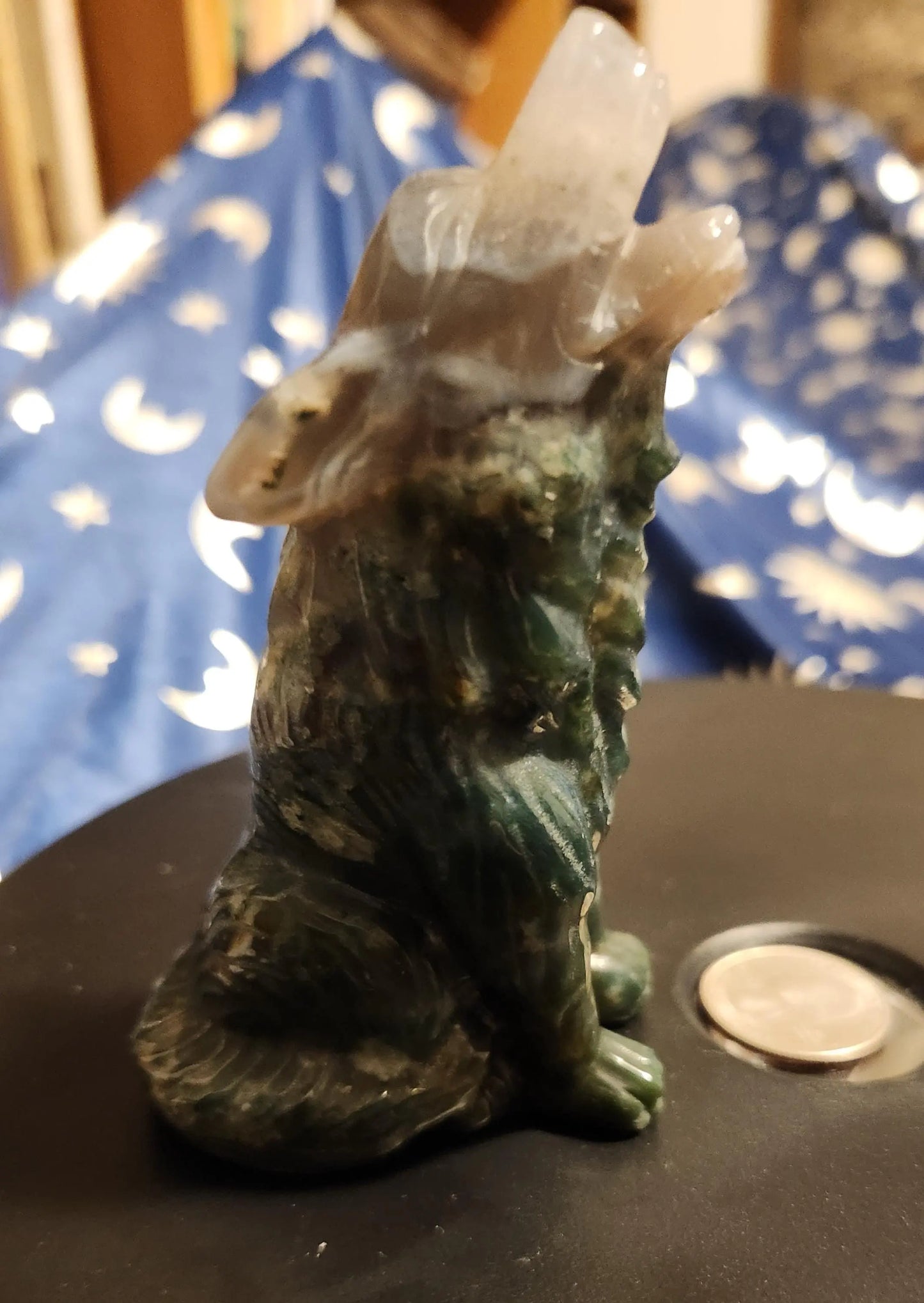 Moss Agate Wolf Carving, Howling Wolf Carving, Moss Agate Animal Carving, Carved Crystal Wolf,Chalcedony,Tranquility and Emotional Balance Etsy