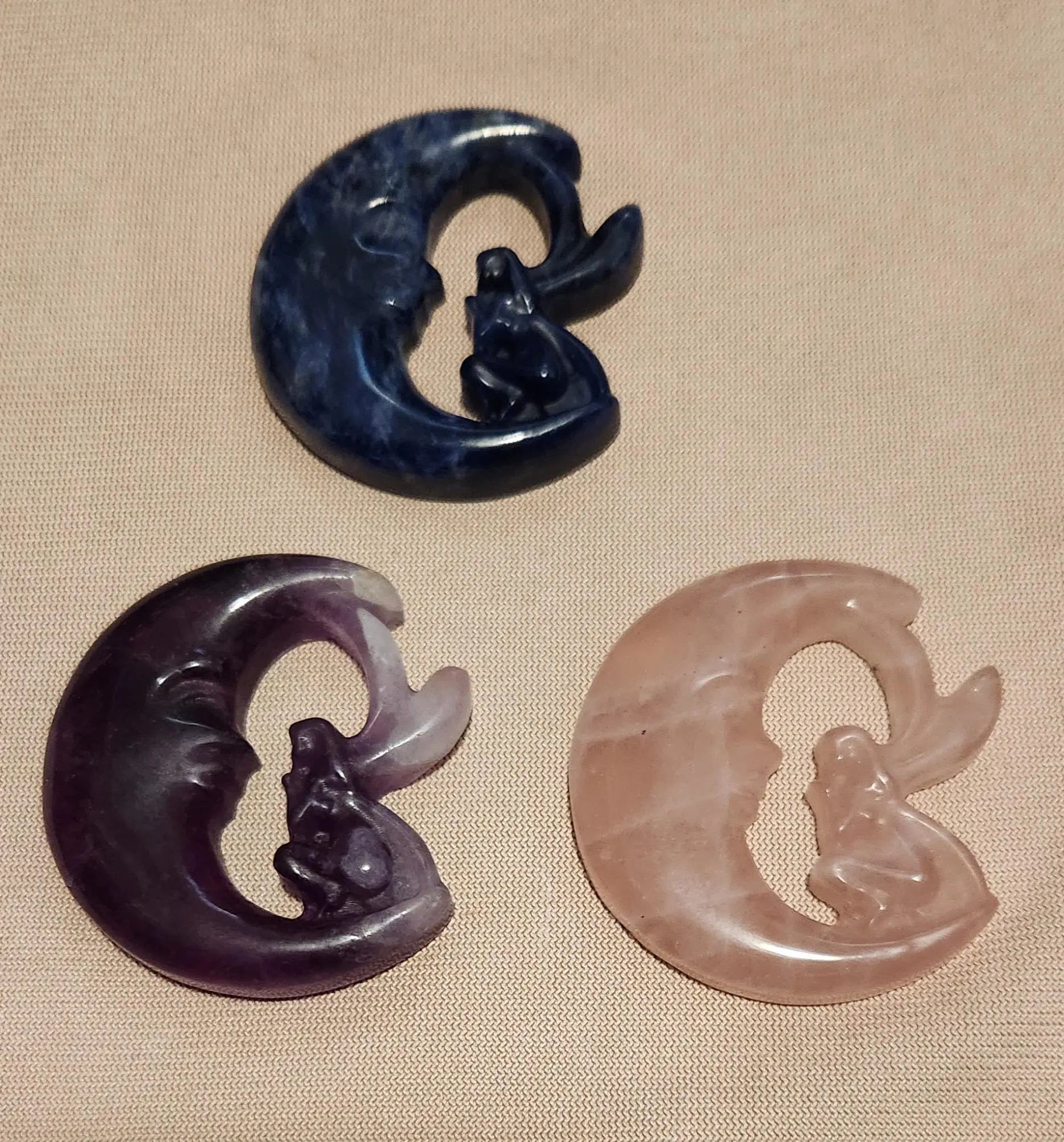 Crescent Moon, Carved Fairy, Dream Amethyst, Sodalite, Rose Quartz,Semi Precious Stone Etsy