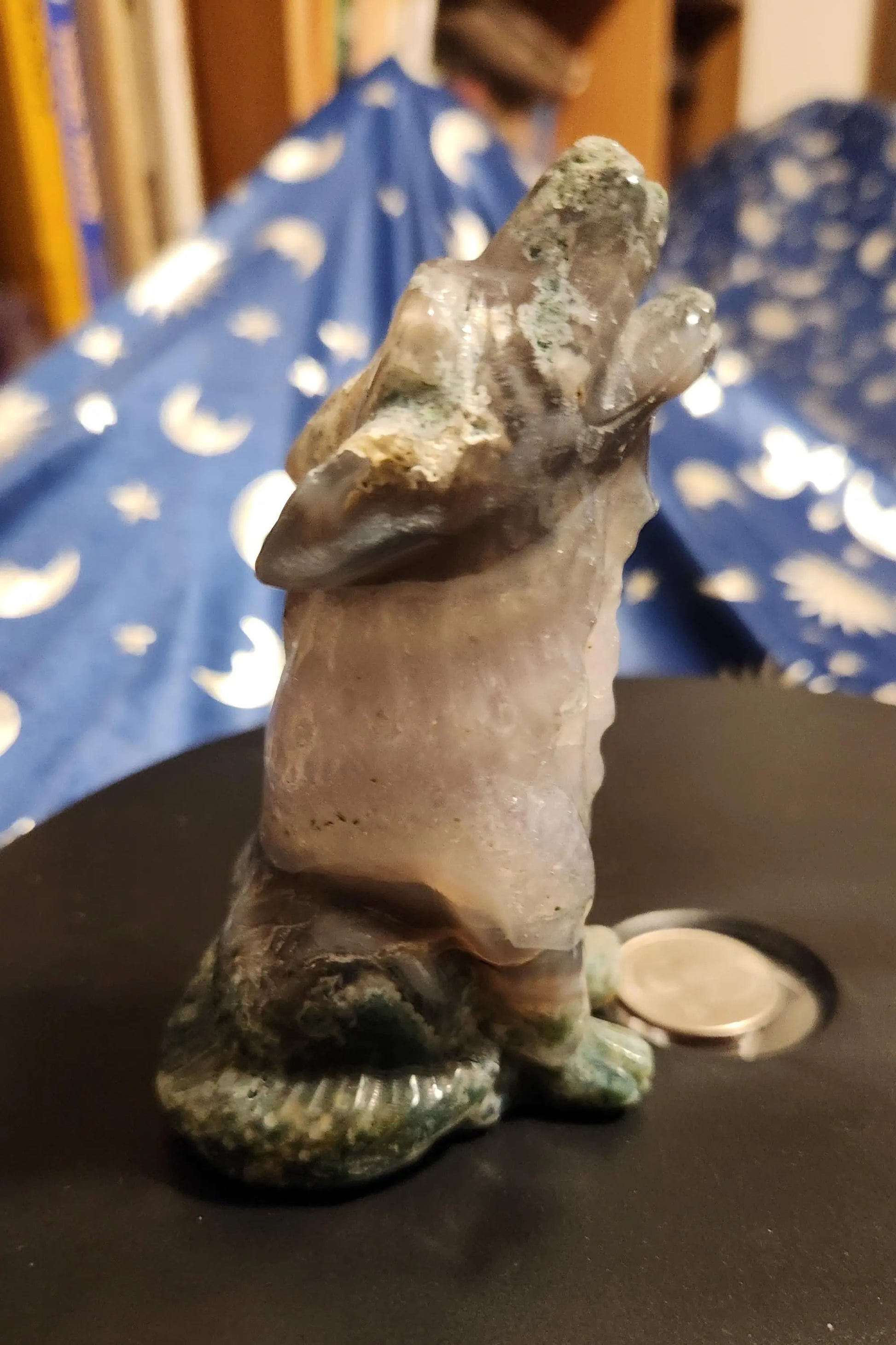Moss Agate Wolf Carving, Howling Wolf Carving, Moss Agate Animal Carving, Carved Crystal Wolf,Chalcedony,Tranquility and Emotional Balance Etsy