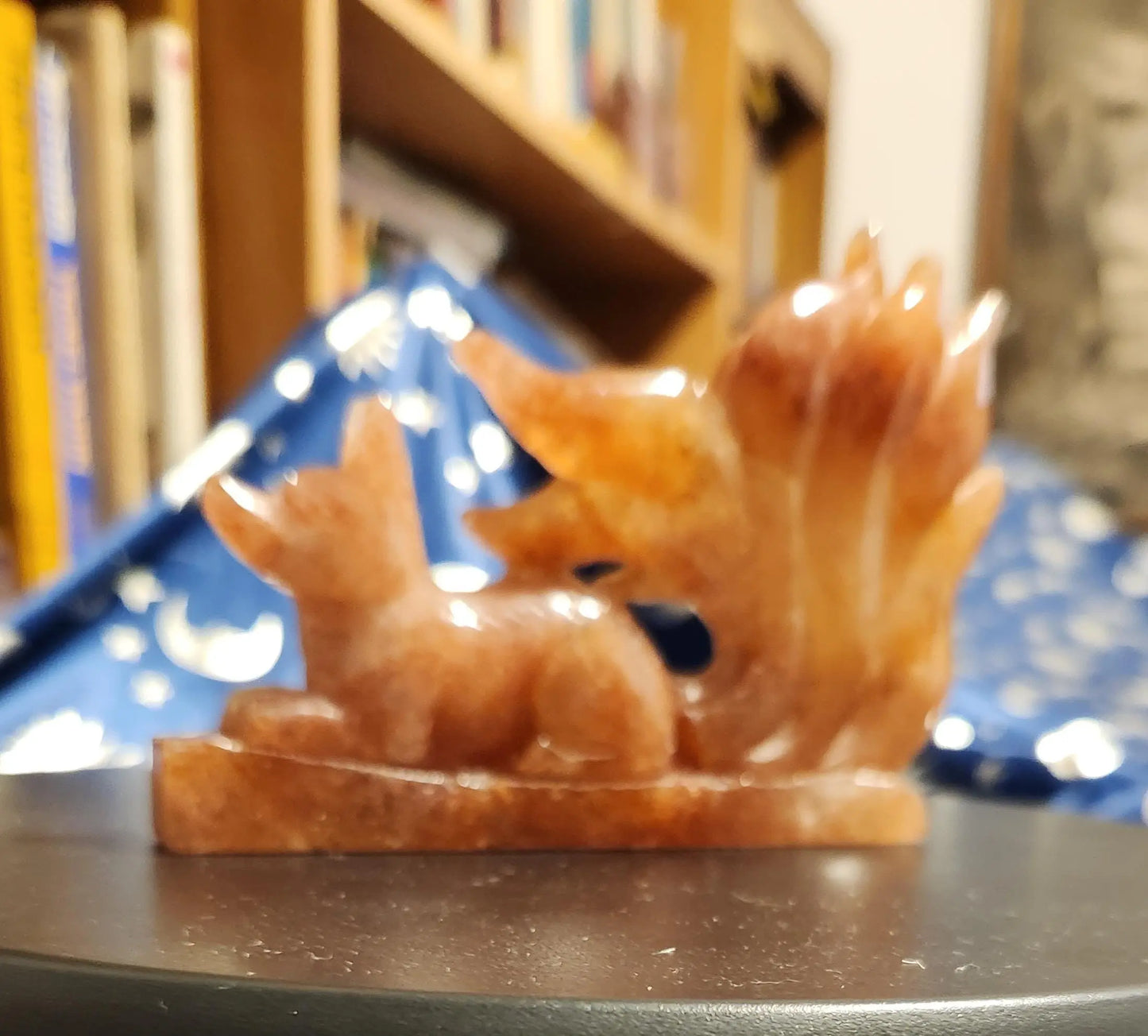 Carved Fire Quartz Nine-Tailed Fox Statue: Root Chakra Crystal (5" x 3.5", 8.5 OZ.) Etsy