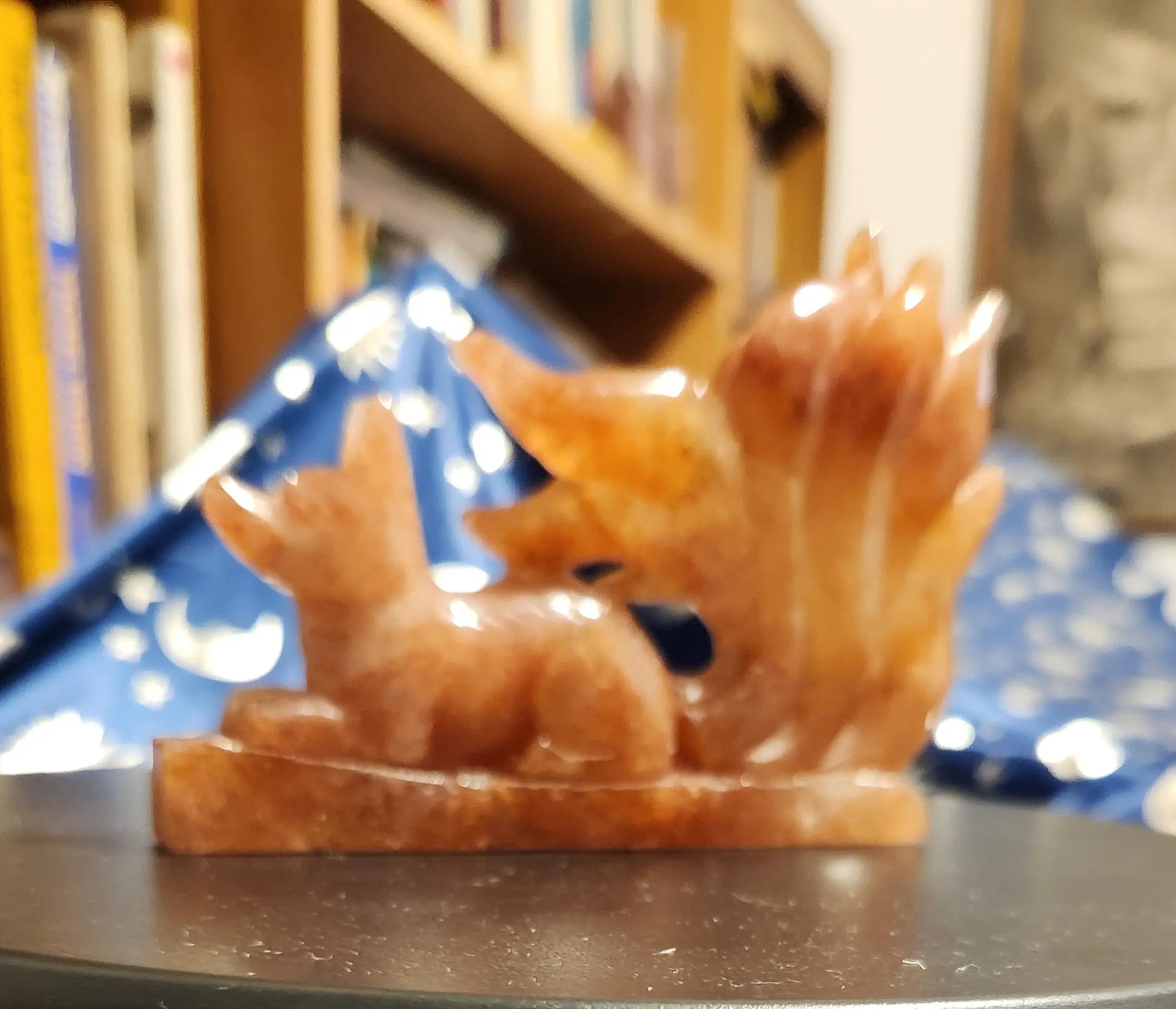 Carved Fire Quartz Nine-Tailed Fox Statue: Root Chakra Crystal (5" x 3.5", 8.5 OZ.) Etsy