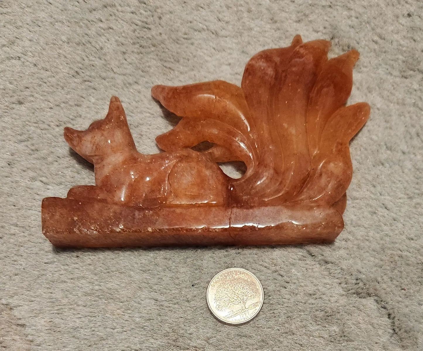 Carved Fire Quartz Nine-Tailed Fox Statue: Root Chakra Crystal (5" x 3.5", 8.5 OZ.) Etsy