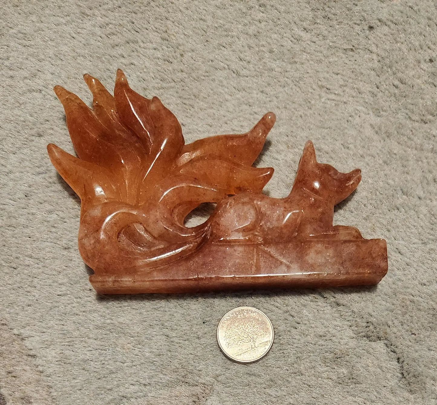 Carved Fire Quartz Nine-Tailed Fox Statue: Root Chakra Crystal (5" x 3.5", 8.5 OZ.) Etsy