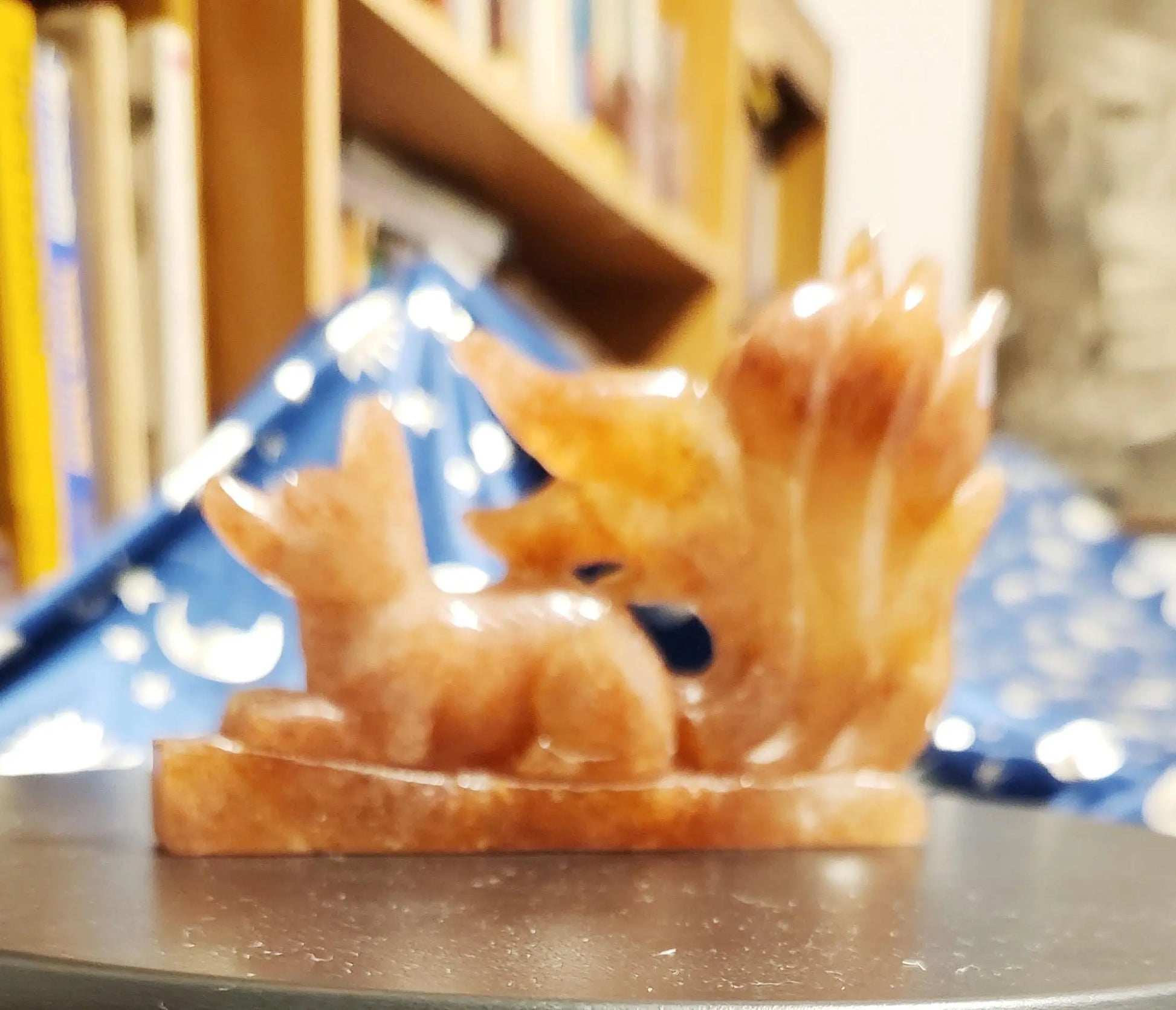 Carved Fire Quartz Nine-Tailed Fox Statue: Root Chakra Crystal (5" x 3.5", 8.5 OZ.) Etsy