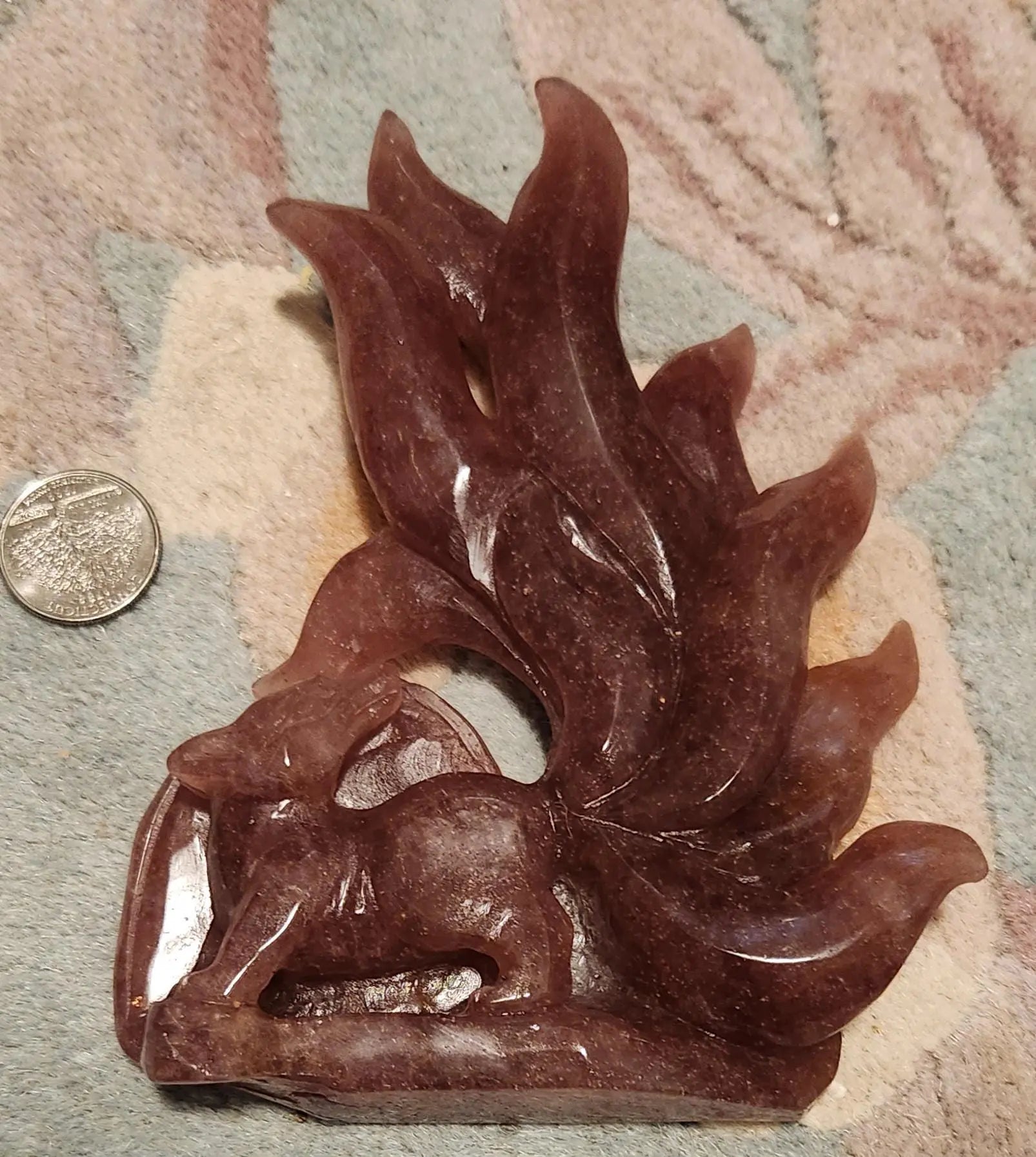 Strawberry Quartz Nine Tail Fox Carving - Planet Jordan Jewels