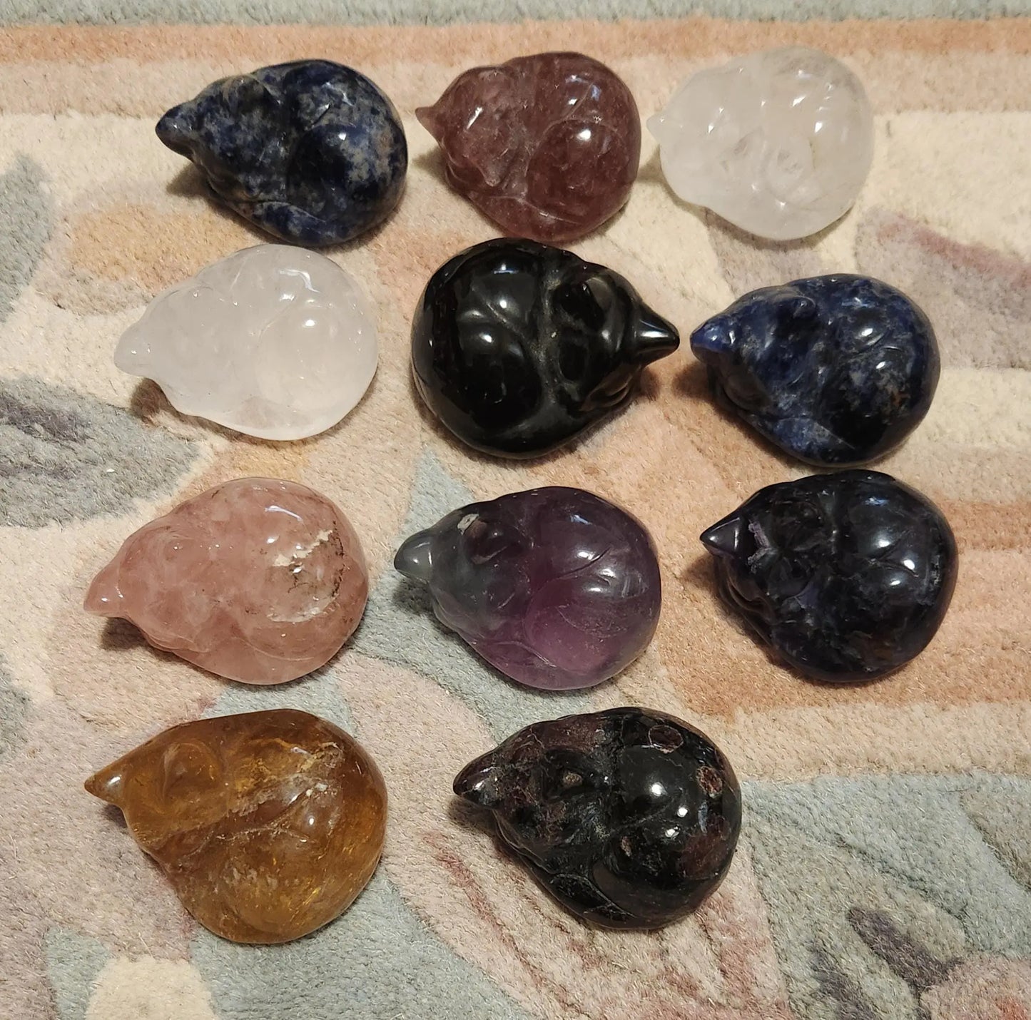 Carved Crystal Kittens, Sleeping Gemstone Cats Natural Fluorite, Ruby Zoisite, Quartz, Obsidian Healing Energy Etsy