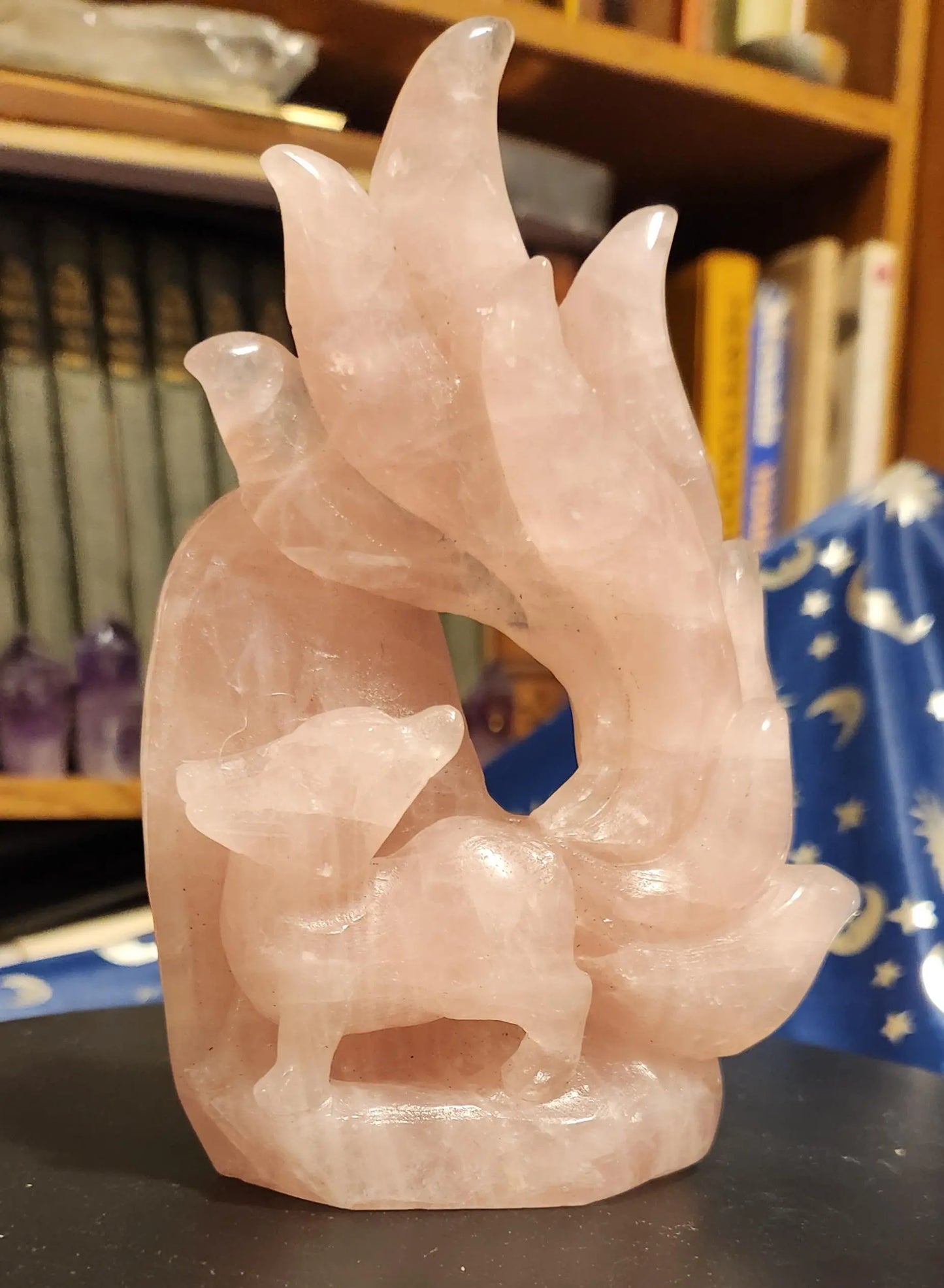 Rose Quartz Nine Tail Fox Carving, Hyaline Quartz Fox, Heart and the Throat Chakra, Communicates Love, Self-Care, Mythical Fox Carving Etsy