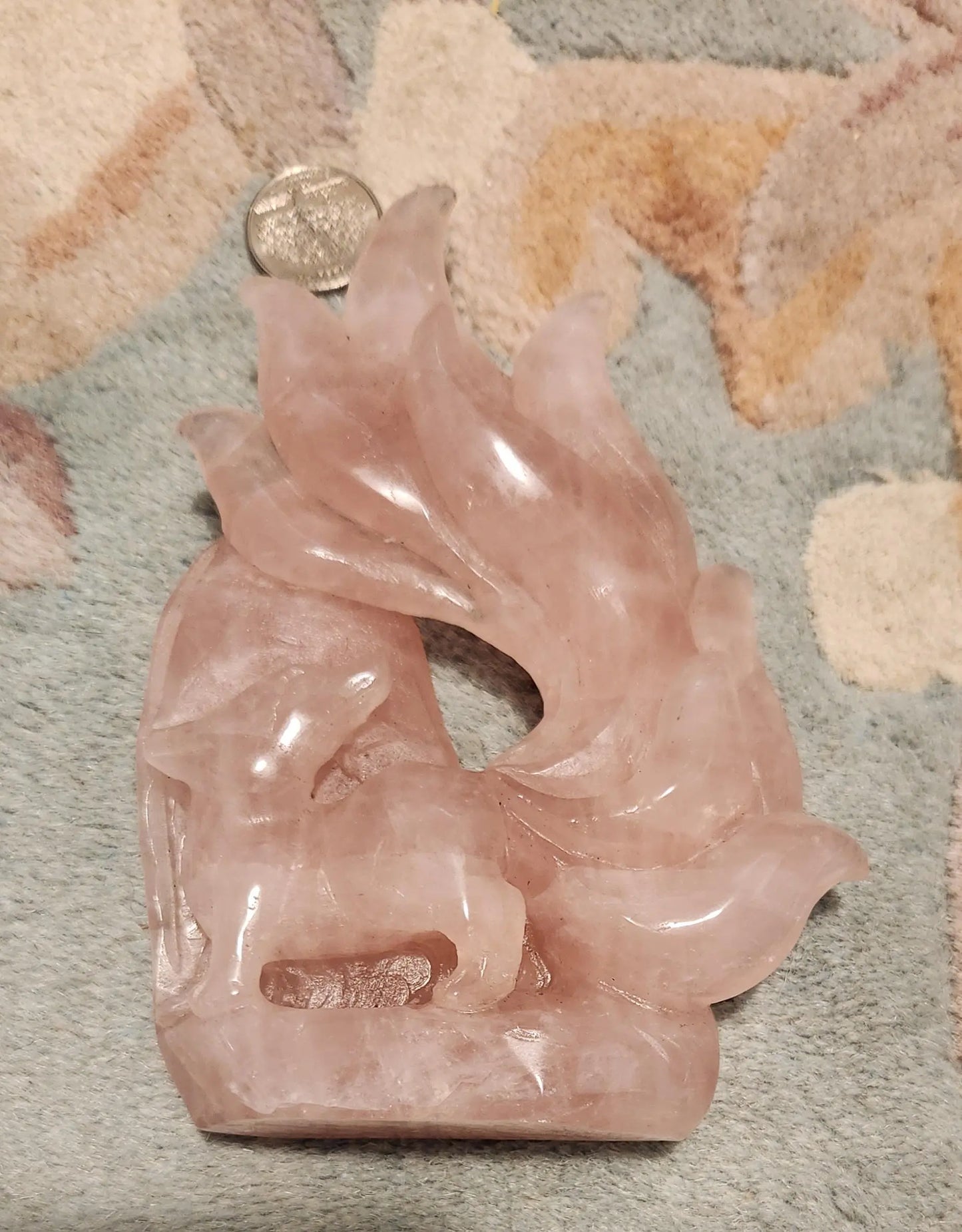 Rose Quartz Nine Tail Fox Carving, Hyaline Quartz Fox, Heart and the Throat Chakra, Communicates Love, Self-Care, Mythical Fox Carving Etsy