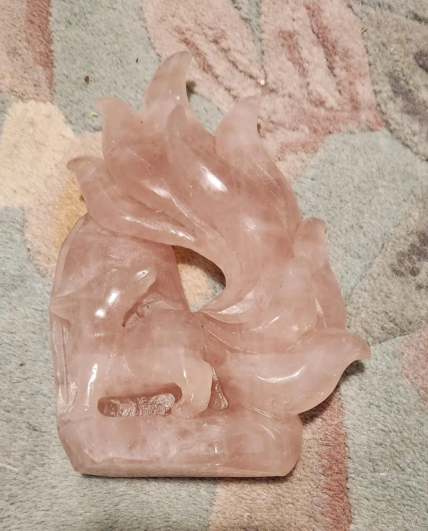 Rose Quartz Nine Tail Fox Carving, Hyaline Quartz Fox, Heart and the Throat Chakra, Communicates Love, Self-Care, Mythical Fox Carving Etsy