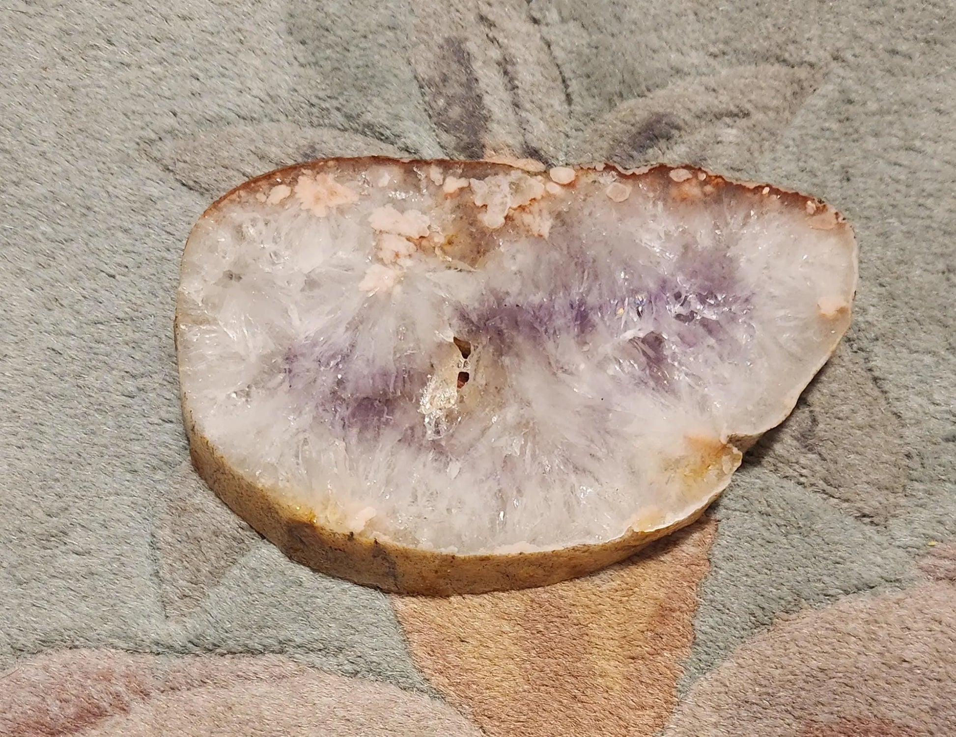 Flower Agate Quartz with Amethyst Center, Slice of Flower Quartz with Amethyst, Pink Flower Inclusions with Purple Amethyst Center Etsy
