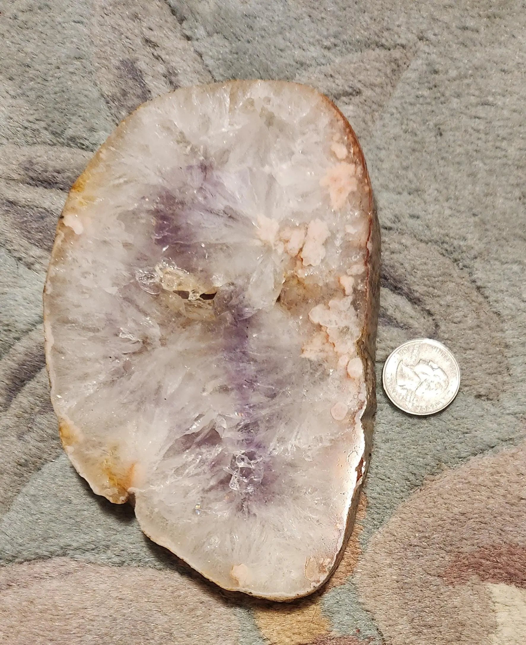 Flower Agate Quartz with Amethyst Center, Slice of Flower Quartz with Amethyst, Pink Flower Inclusions with Purple Amethyst Center Etsy
