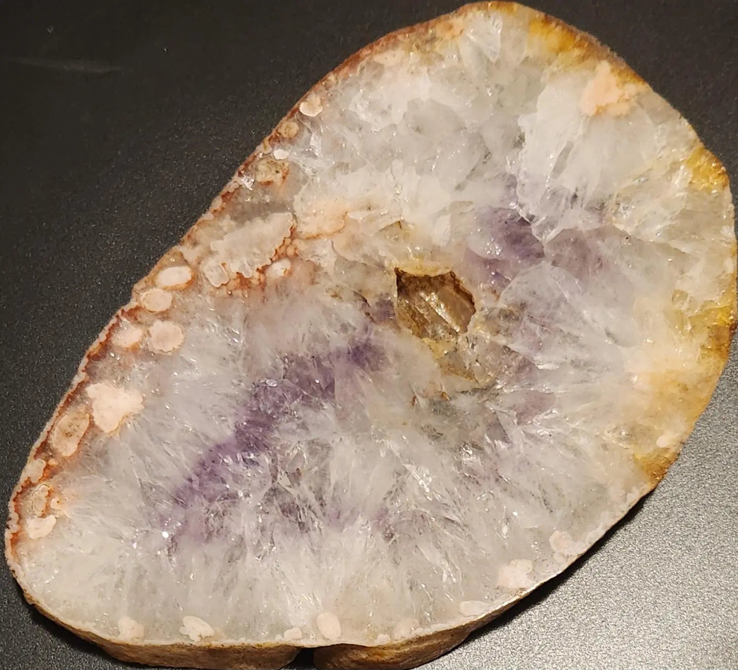Flower Agate Quartz with Amethyst Center, Slice of Flower Quartz with Amethyst, Pink Flower Inclusions with Purple Amethyst Center Etsy