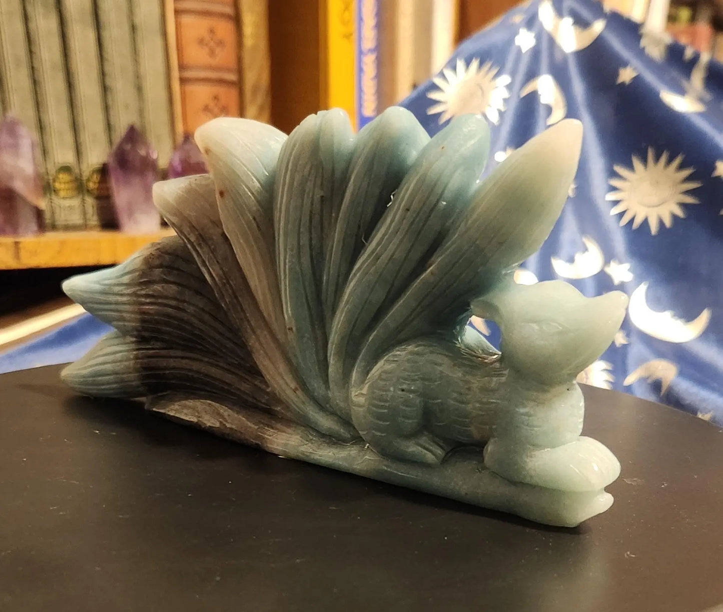 Trolleite Nine Tail Fox, Beautiful Blue Nine Tail, Mythical Fox, Mythical Beast, Carved Trolleite Etsy