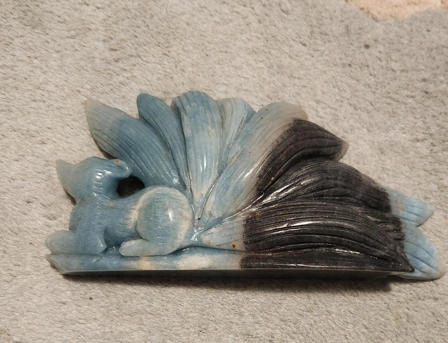 Trolleite Nine Tail Fox, Beautiful Blue Nine Tail, Mythical Fox, Mythical Beast, Carved Trolleite Etsy
