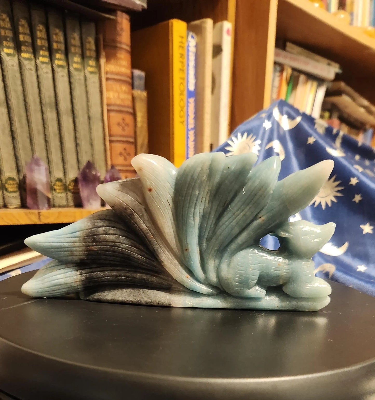 Trolleite Nine Tail Fox, Beautiful Blue Nine Tail, Mythical Fox, Mythical Beast, Carved Trolleite Etsy