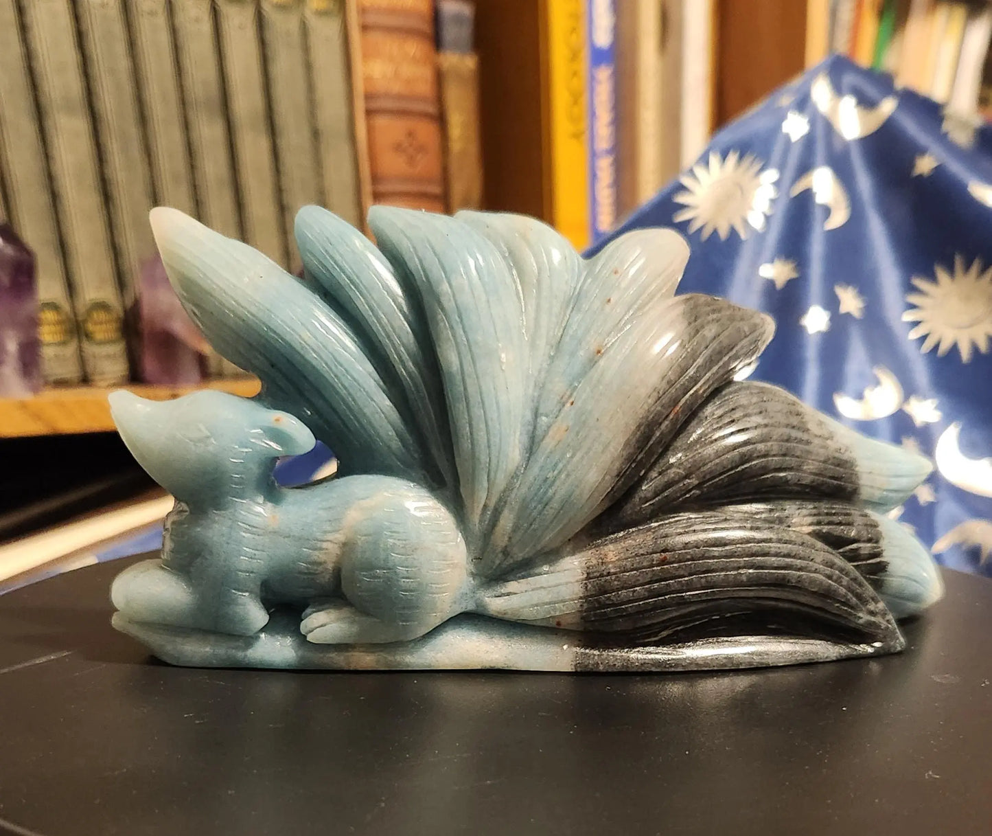 Trolleite Nine Tail Fox, Beautiful Blue Nine Tail, Mythical Fox, Mythical Beast, Carved Trolleite Etsy