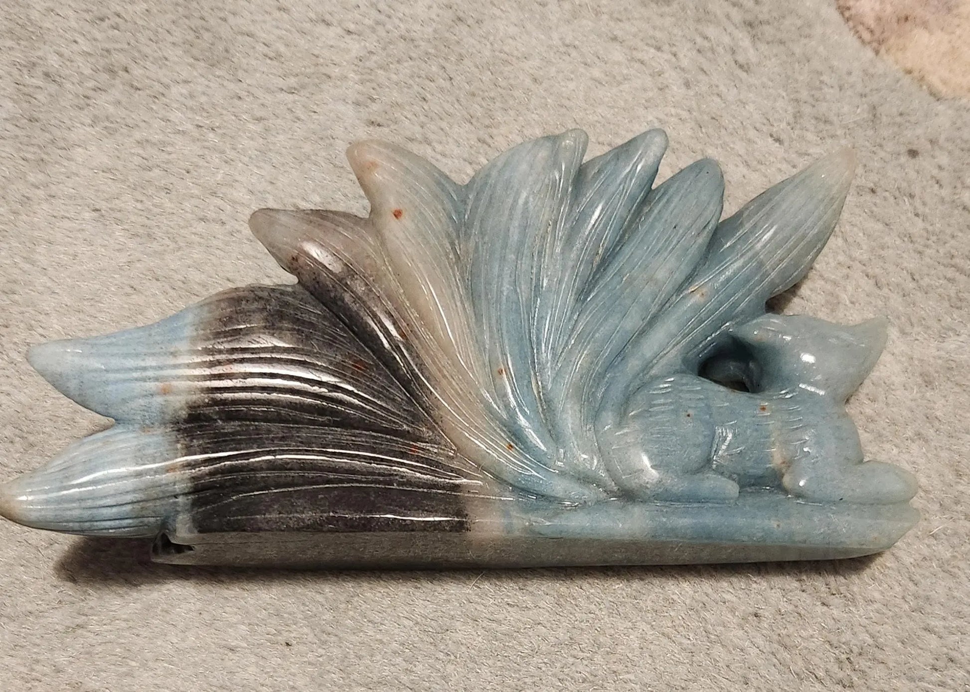 Trolleite Nine Tail Fox, Beautiful Blue Nine Tail, Mythical Fox, Mythical Beast, Carved Trolleite Etsy
