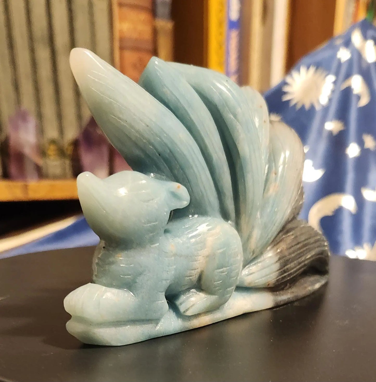 Trolleite Nine Tail Fox, Beautiful Blue Nine Tail, Mythical Fox, Mythical Beast, Carved Trolleite Etsy