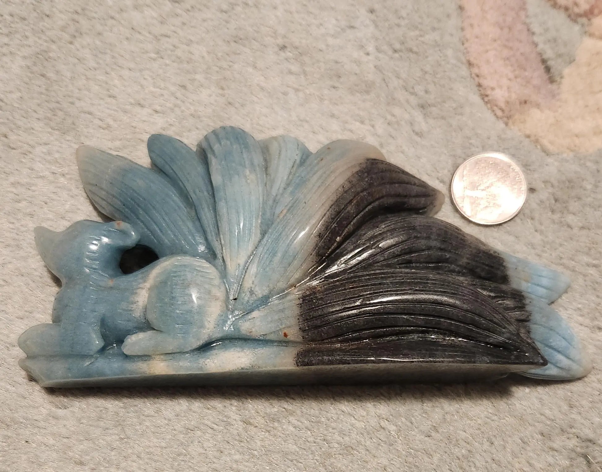 Trolleite Nine Tail Fox, Beautiful Blue Nine Tail, Mythical Fox, Mythical Beast, Carved Trolleite Etsy