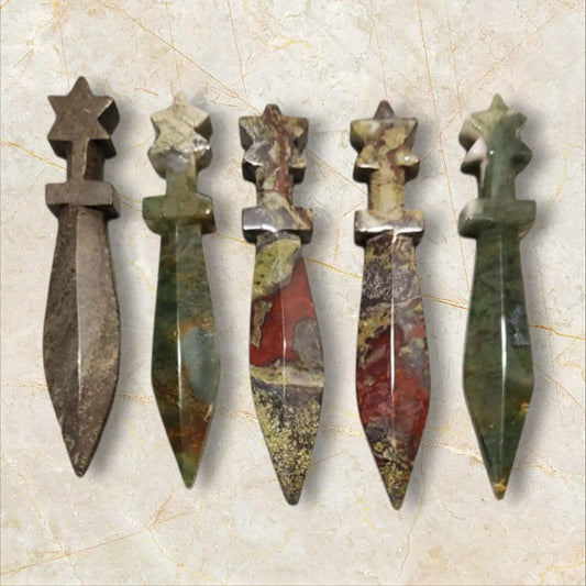 Gemstone Crystal Dagger,Pyrite, Blood Stone,  Moss Agate, Ceremonial knife, Healing Properties Etsy