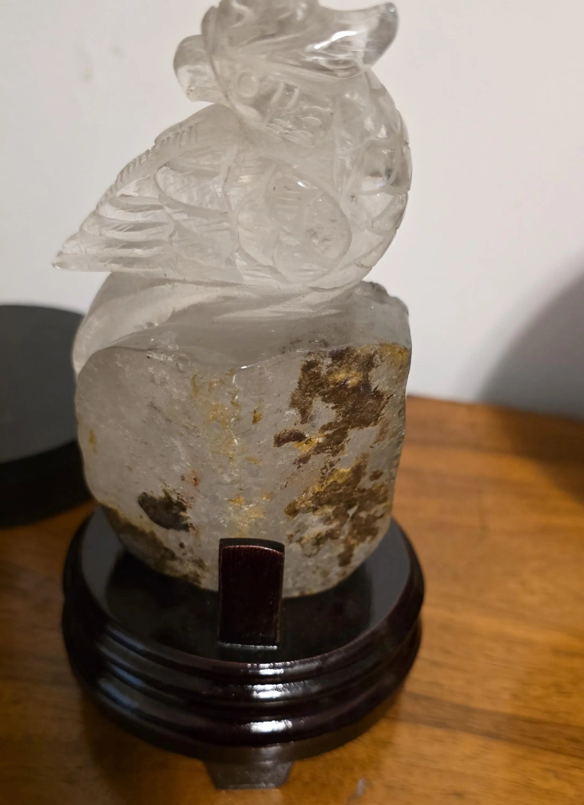 Hand Carved Garden Quartz Phoenix Sculpture, Custom Wooden Base Etsy