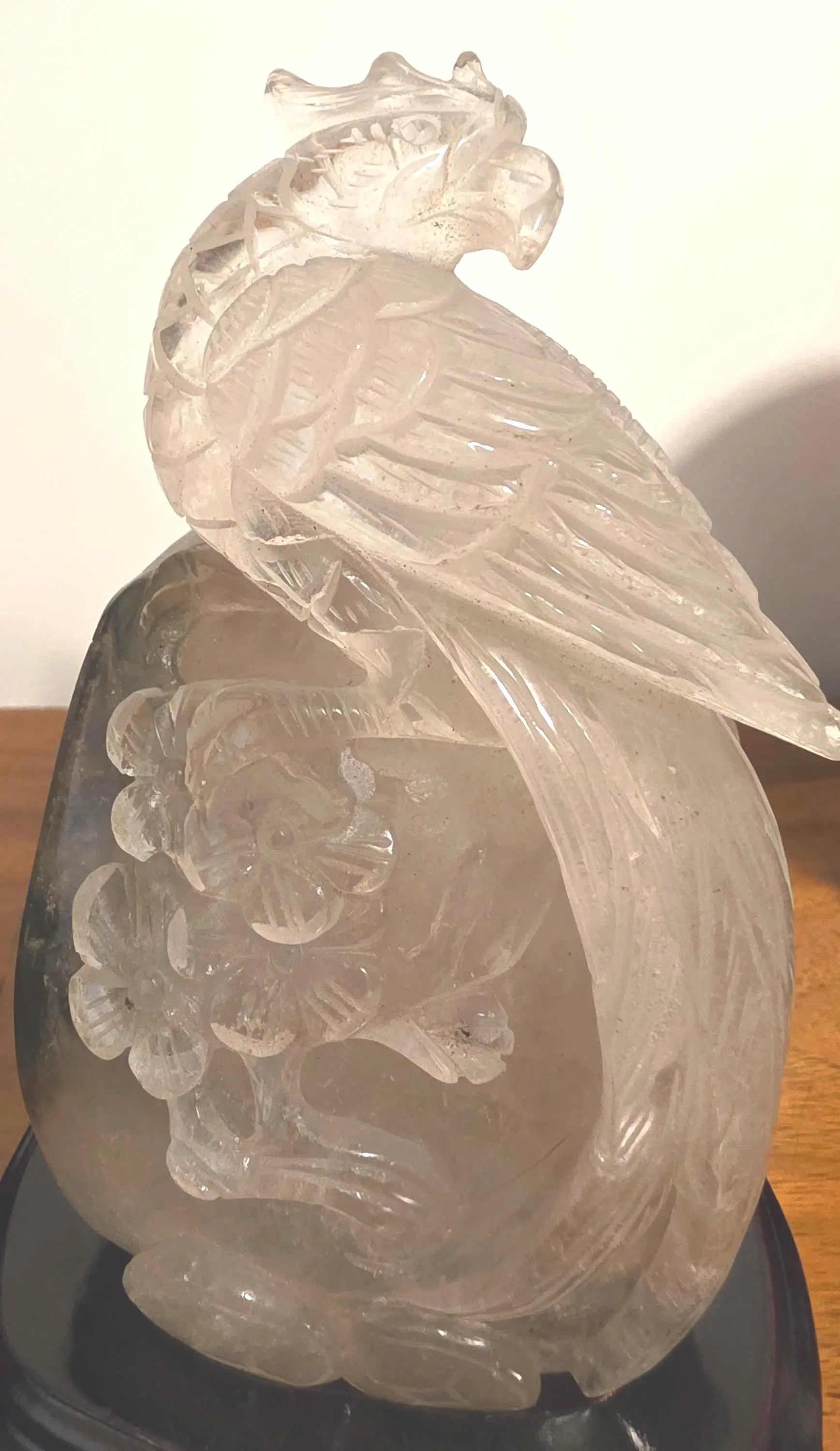 Hand Carved Garden Quartz Phoenix Sculpture, Custom Wooden Base Etsy