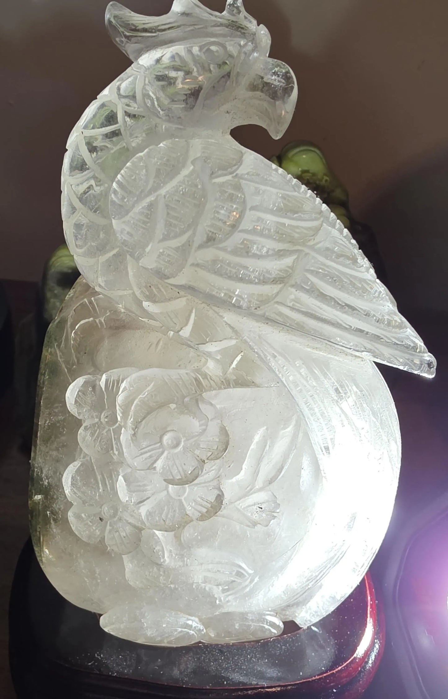 Hand Carved Garden Quartz Phoenix Sculpture, Custom Wooden Base Etsy