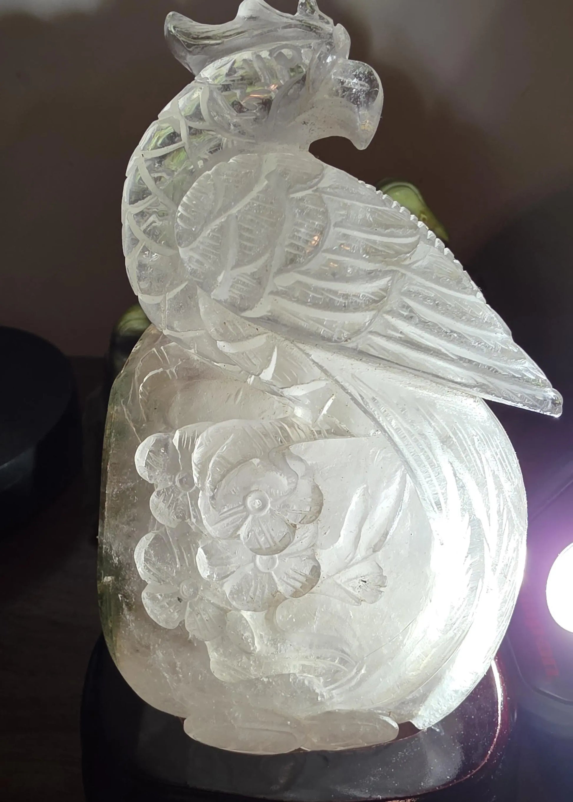 Hand Carved Garden Quartz Phoenix Sculpture, Custom Wooden Base Etsy