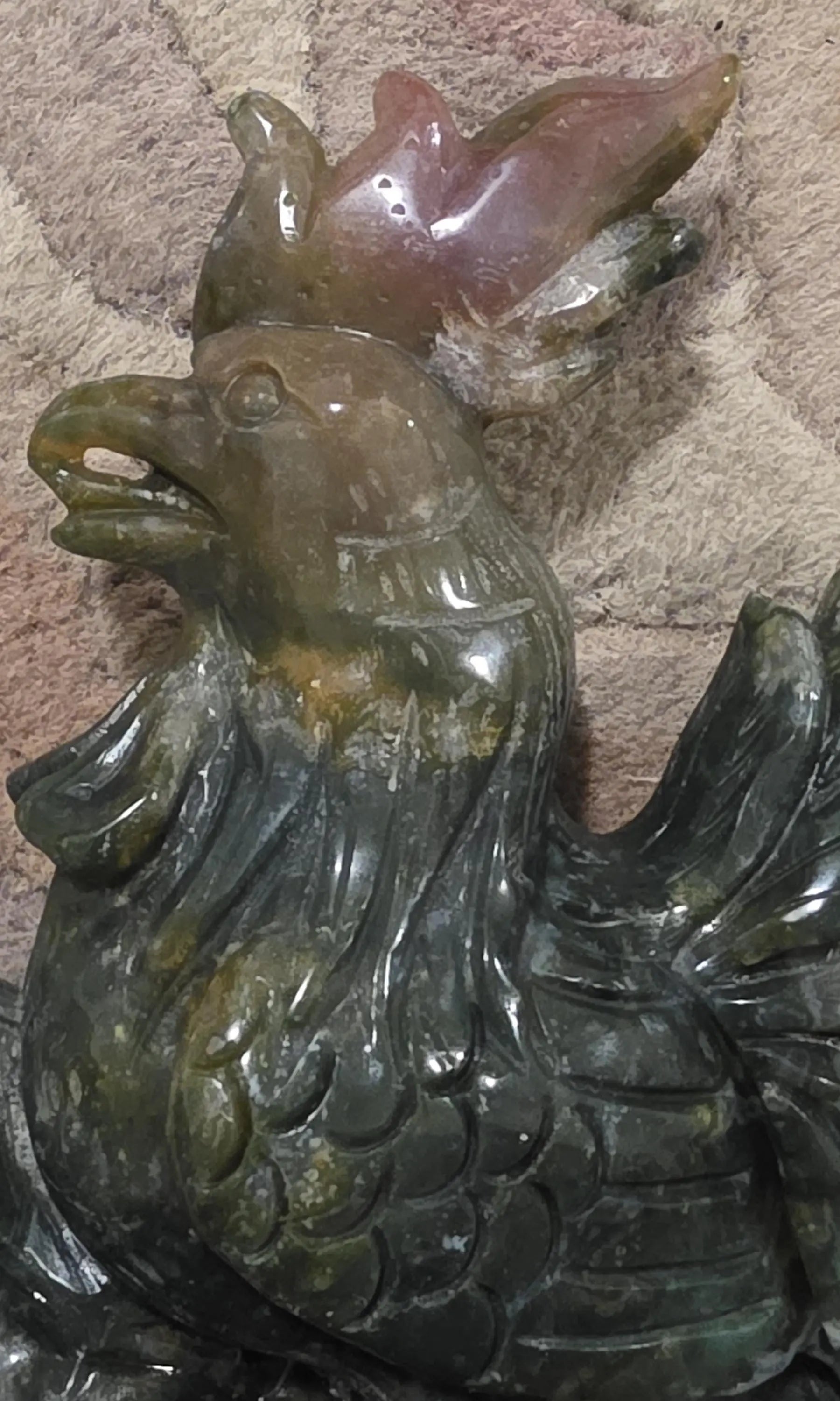Large Moss Agate and Ocean Jasper  Carved Rooster Figurine, County Decor Statue, Chicken Decoration, Etsy